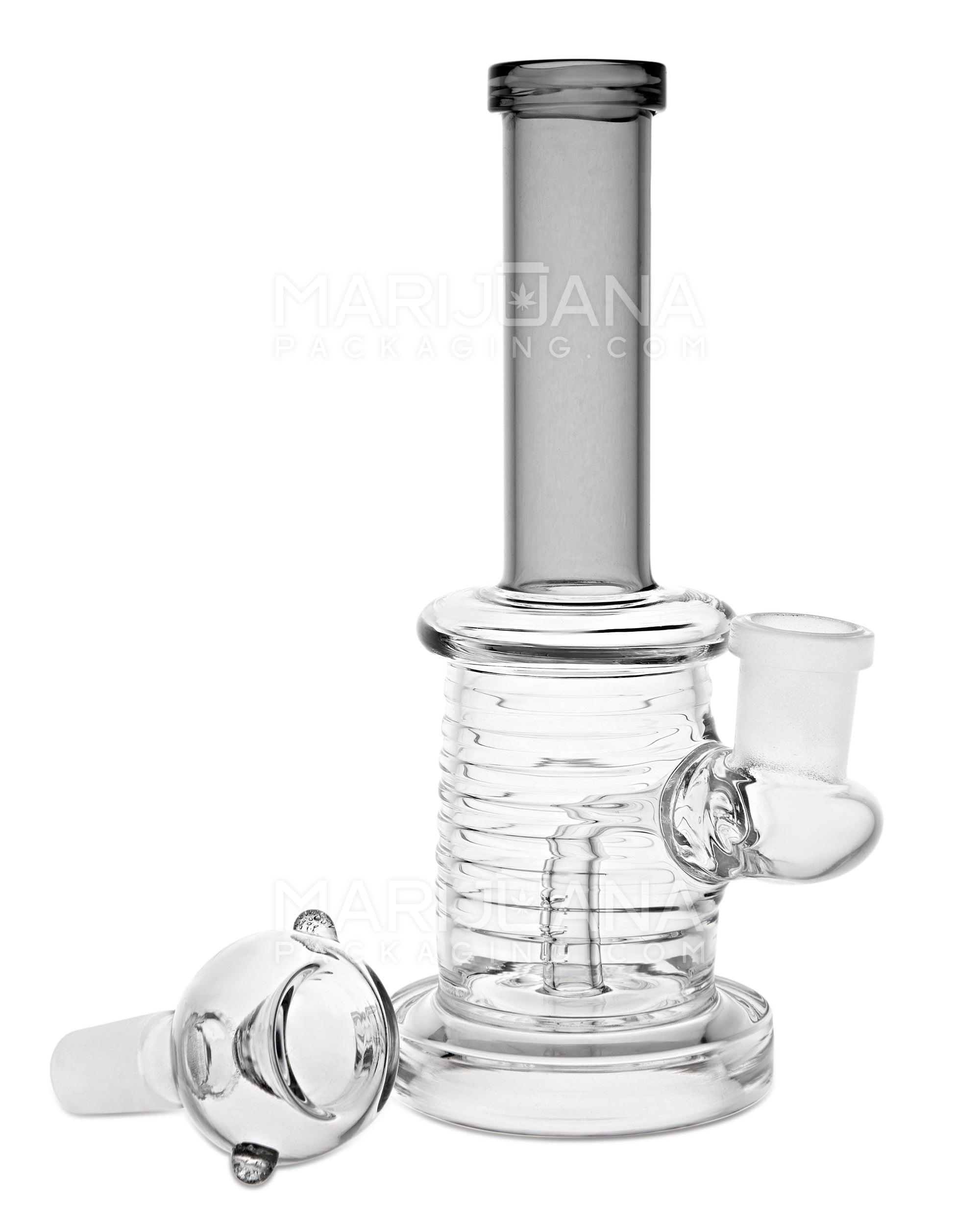 Straight Neck Ribbed Glass Water Pipe w/ Thick Base | 6in Tall - 14mm Bowl - Smoke - 2