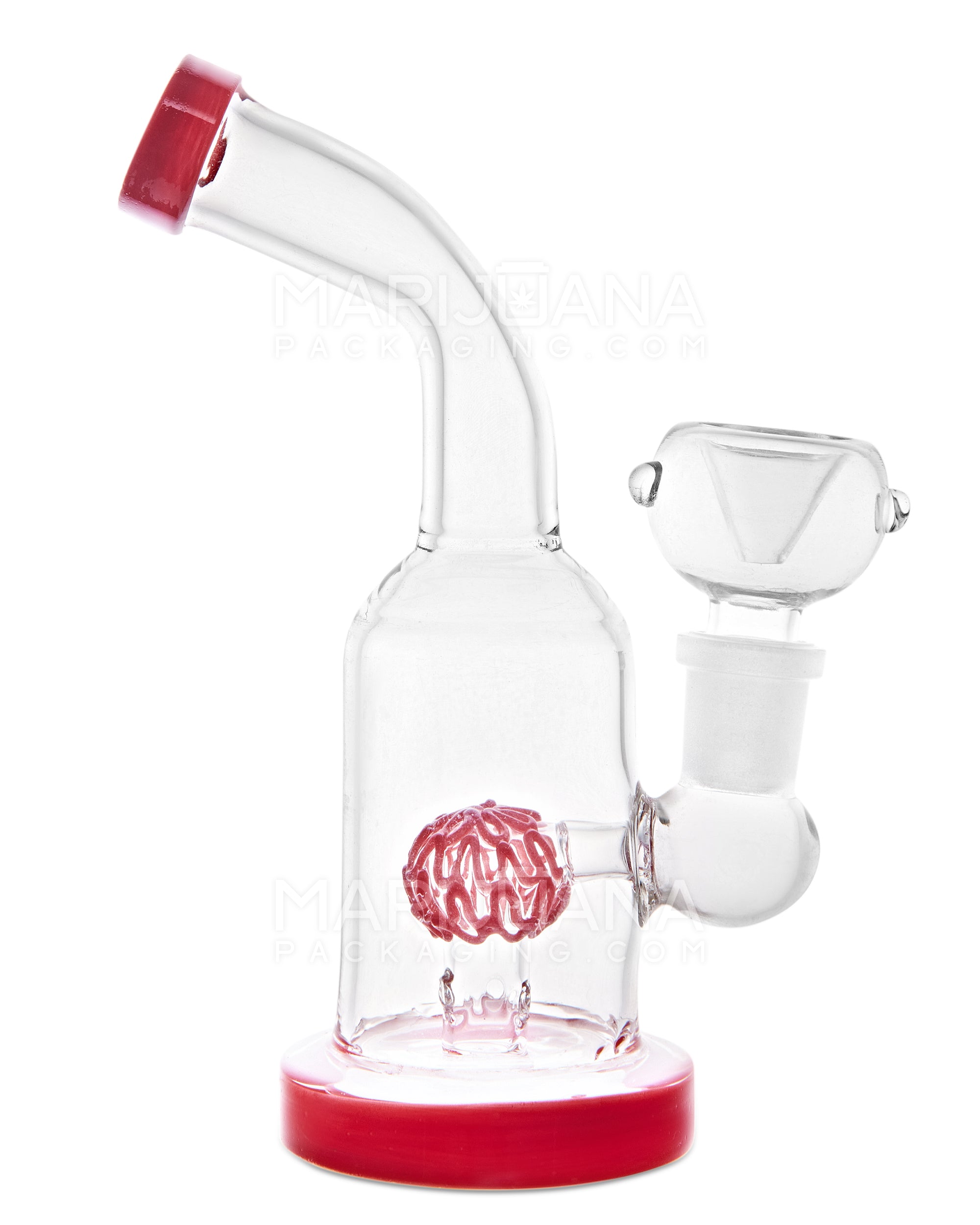 Bent Neck Swirl Orb Perc Glass Water Pipe w/ Thick Base | 6in Tall - 14mm Bowl - Red - 1