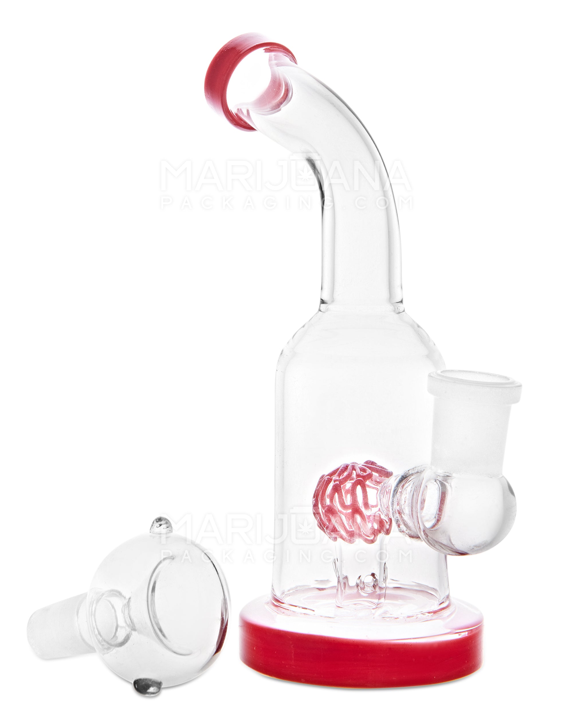Bent Neck Swirl Orb Perc Glass Water Pipe w/ Thick Base | 6in Tall - 14mm Bowl - Red - 2