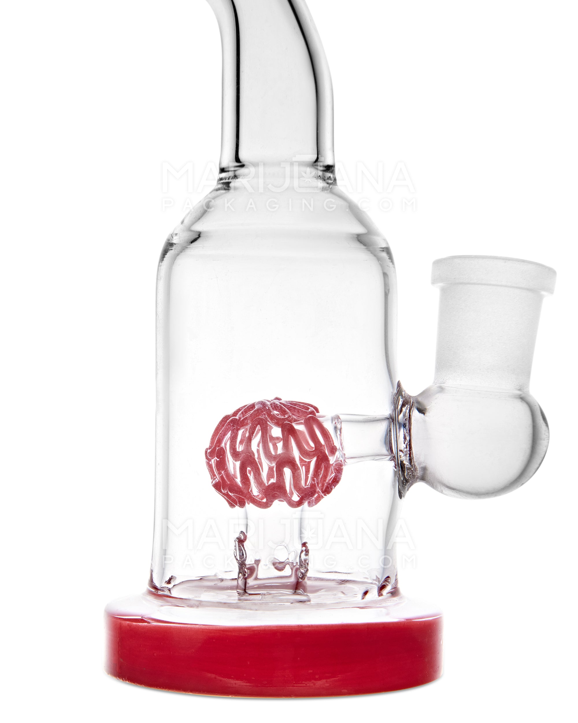 Bent Neck Swirl Orb Perc Glass Water Pipe w/ Thick Base | 6in Tall - 14mm Bowl - Red - 3