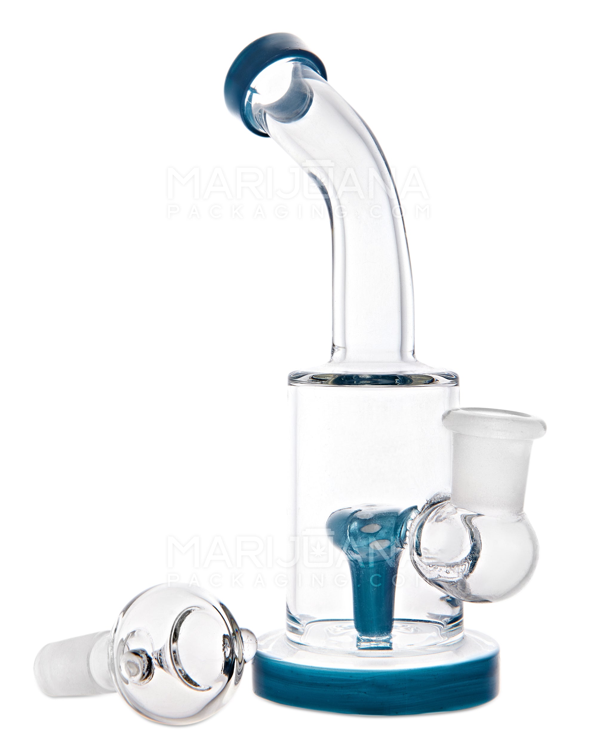 Bent Neck Circ Perc Glass Water Pipe w/ Thick Base | 6in Tall - 14mm Bowl - Blue - 2