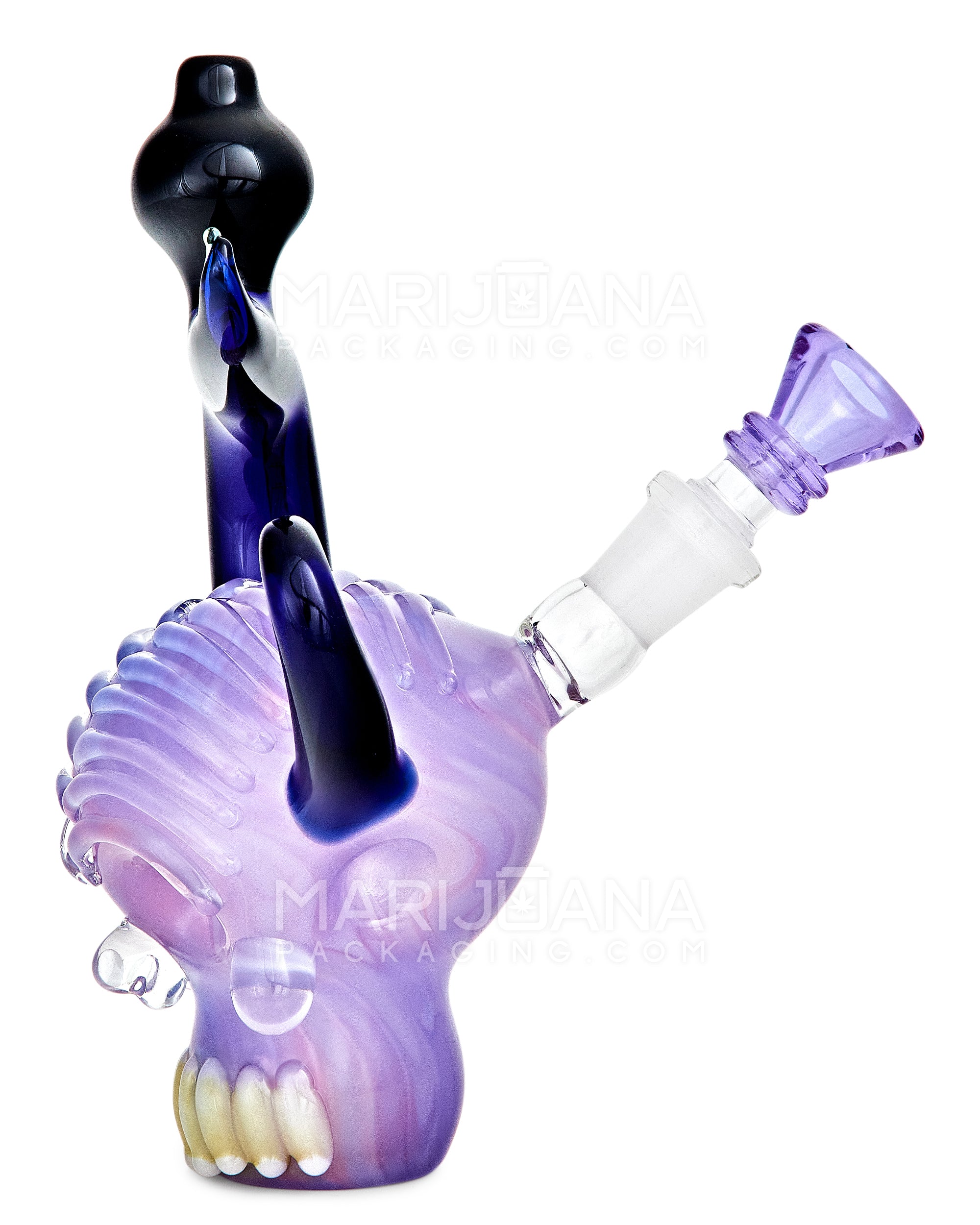 Heady | Lantern Neck Crystal Skull Head Glass Water Pipe w/ Double Knockers | 7.5in Tall - 14mm Bowl - Assorted - 2