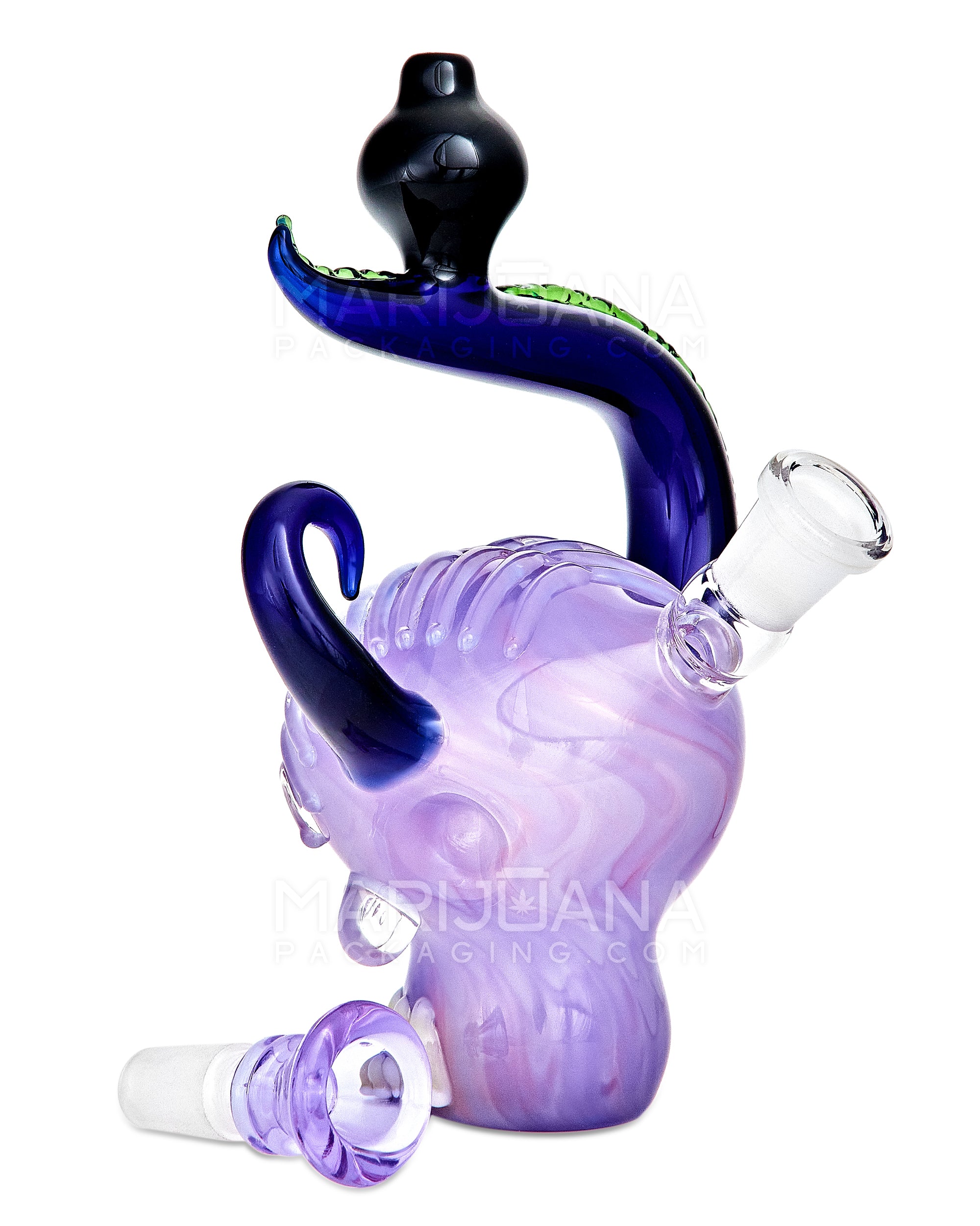Heady | Lantern Neck Crystal Skull Head Glass Water Pipe w/ Double Knockers | 7.5in Tall - 14mm Bowl - Assorted - 3