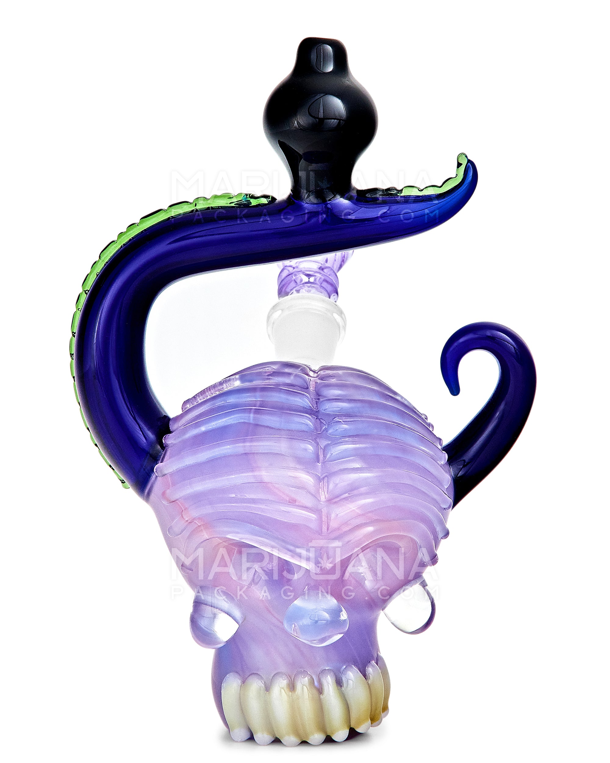 Heady | Lantern Neck Crystal Skull Head Glass Water Pipe w/ Double Knockers | 7.5in Tall - 14mm Bowl - Assorted - 1
