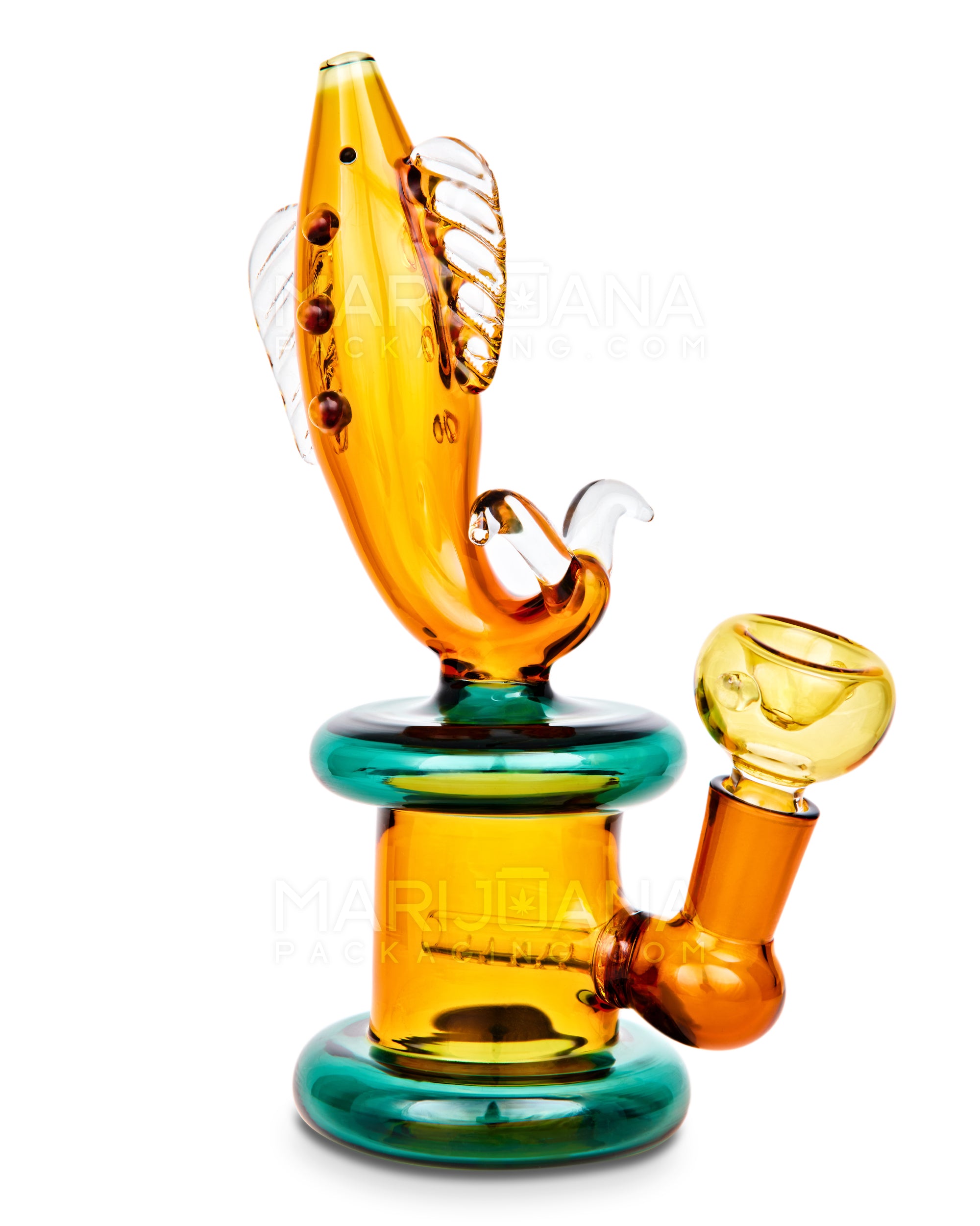 Fish Neck Inline Perc Glass Water Pipe w/ Thick Base | 7.5in Tall - 14mm Bowl - Amber - 5