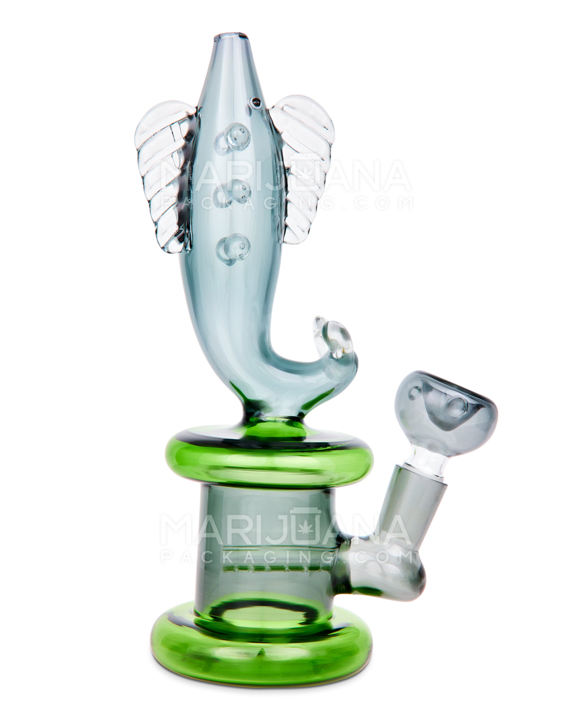 Fish Neck Inline Perc Glass Water Pipe w/ Thick Base | 7.5in Tall - 14mm Bowl - Smoke - 1