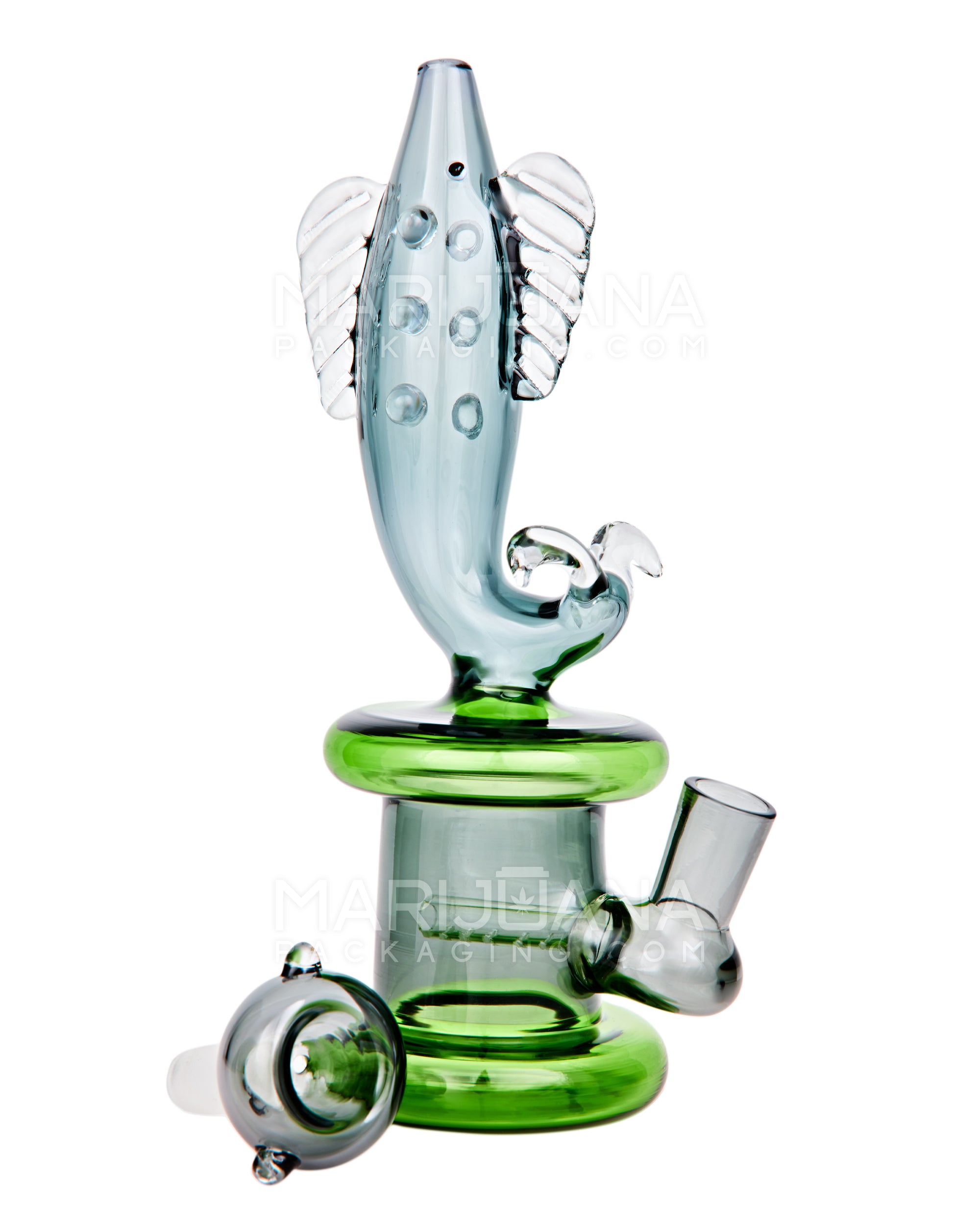 Fish Neck Inline Perc Glass Water Pipe w/ Thick Base | 7.5in Tall - 14mm Bowl - Smoke - 2