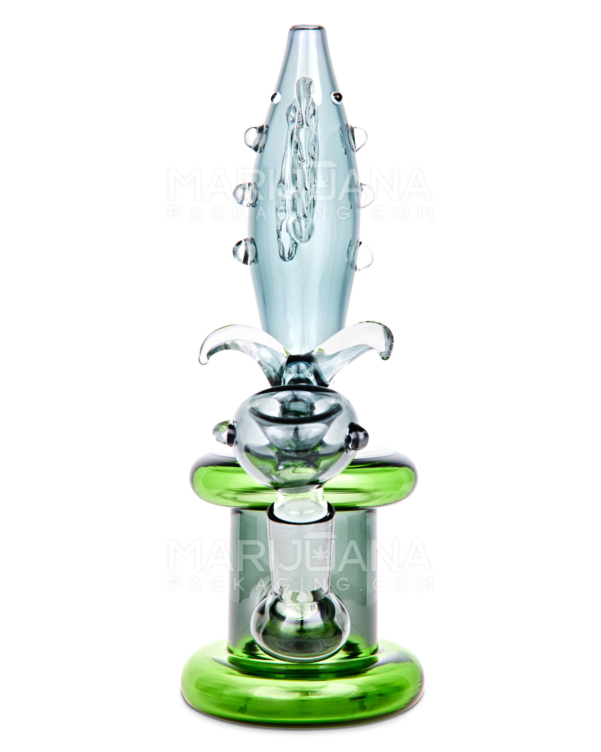 Fish Neck Inline Perc Glass Water Pipe w/ Thick Base | 7.5in Tall - 14mm Bowl - Smoke - 5
