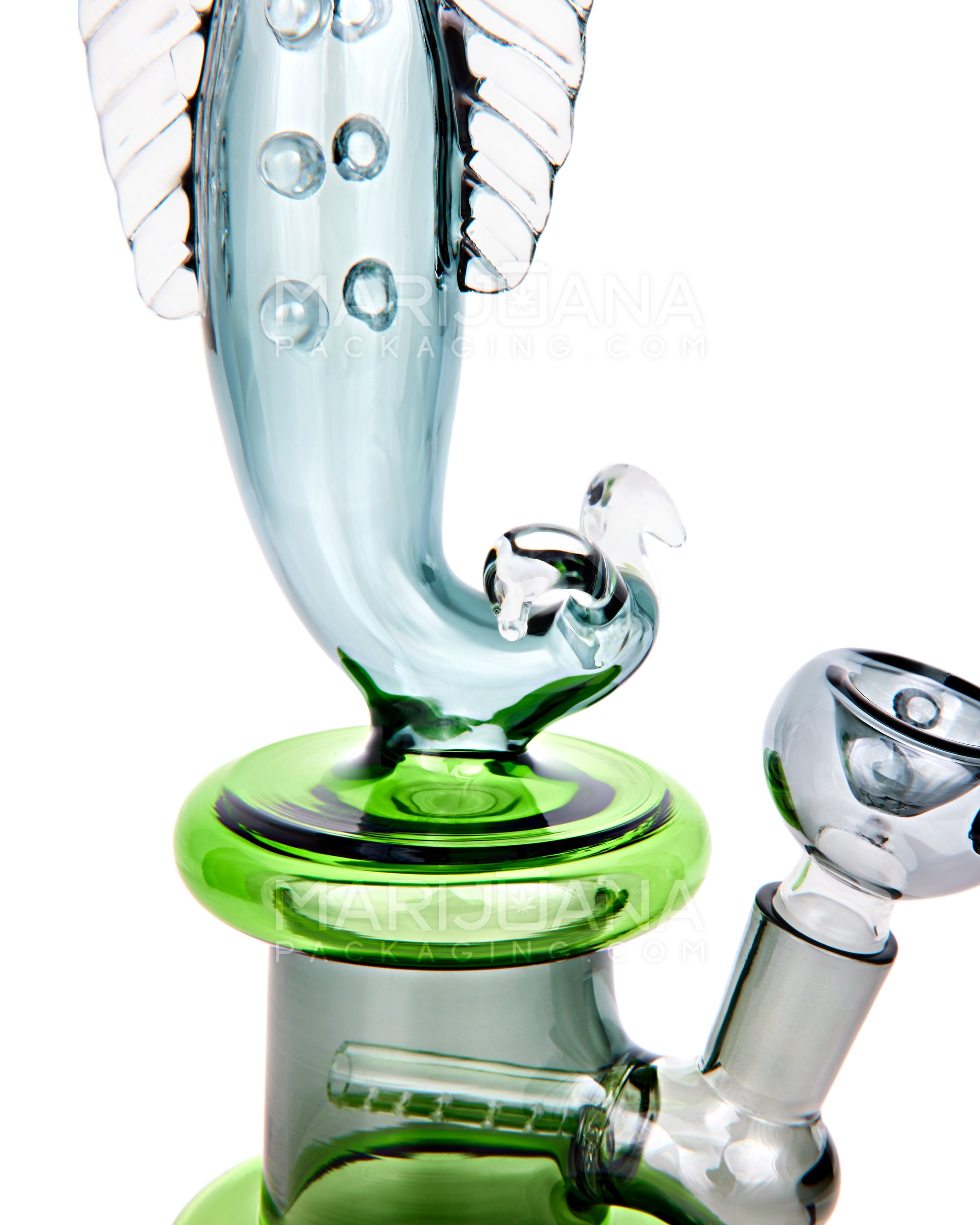Fish Neck Inline Perc Glass Water Pipe w/ Thick Base | 7.5in Tall - 14mm Bowl - Smoke - 4