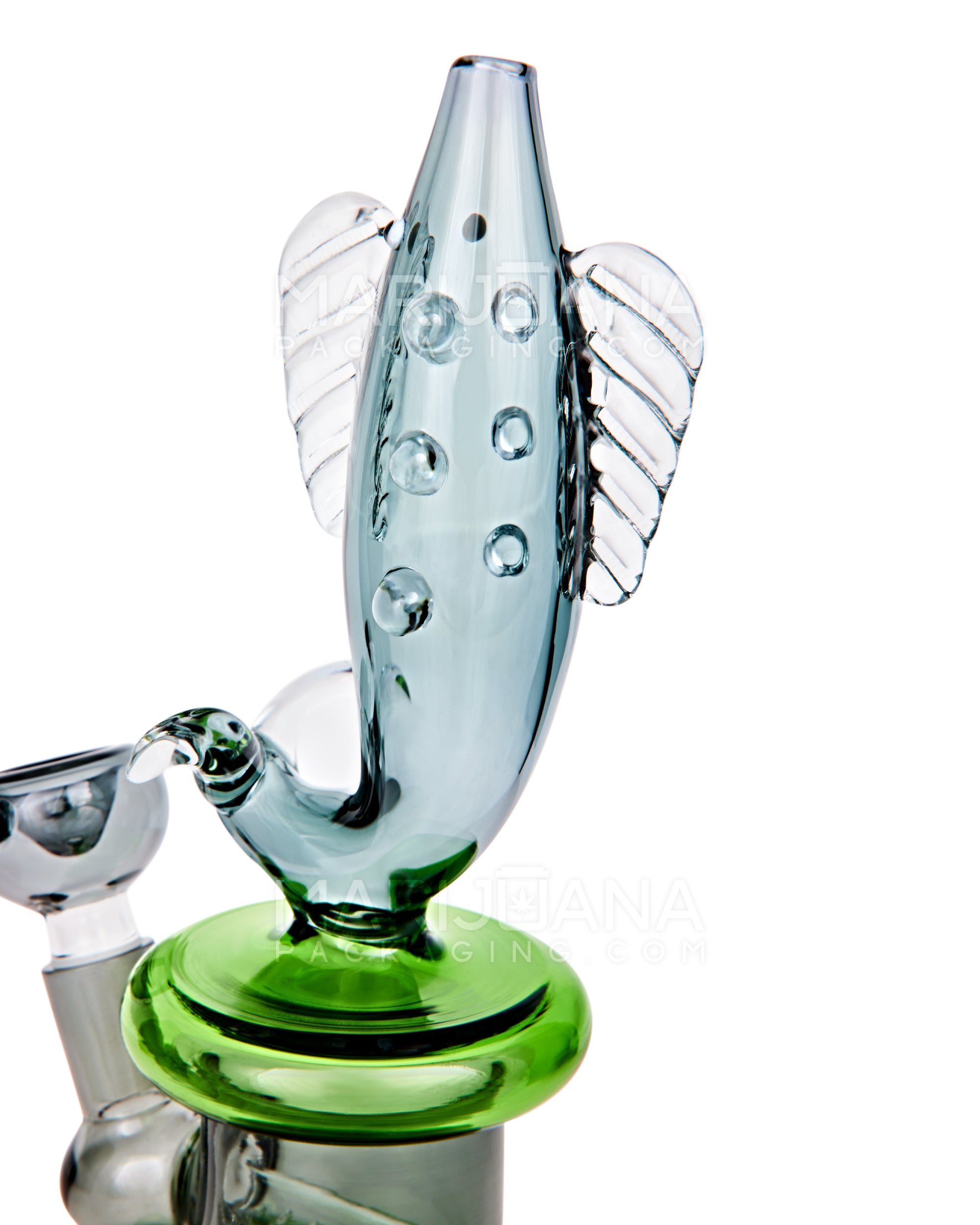 Fish Neck Inline Perc Glass Water Pipe w/ Thick Base | 7.5in Tall - 14mm Bowl - Smoke - 3