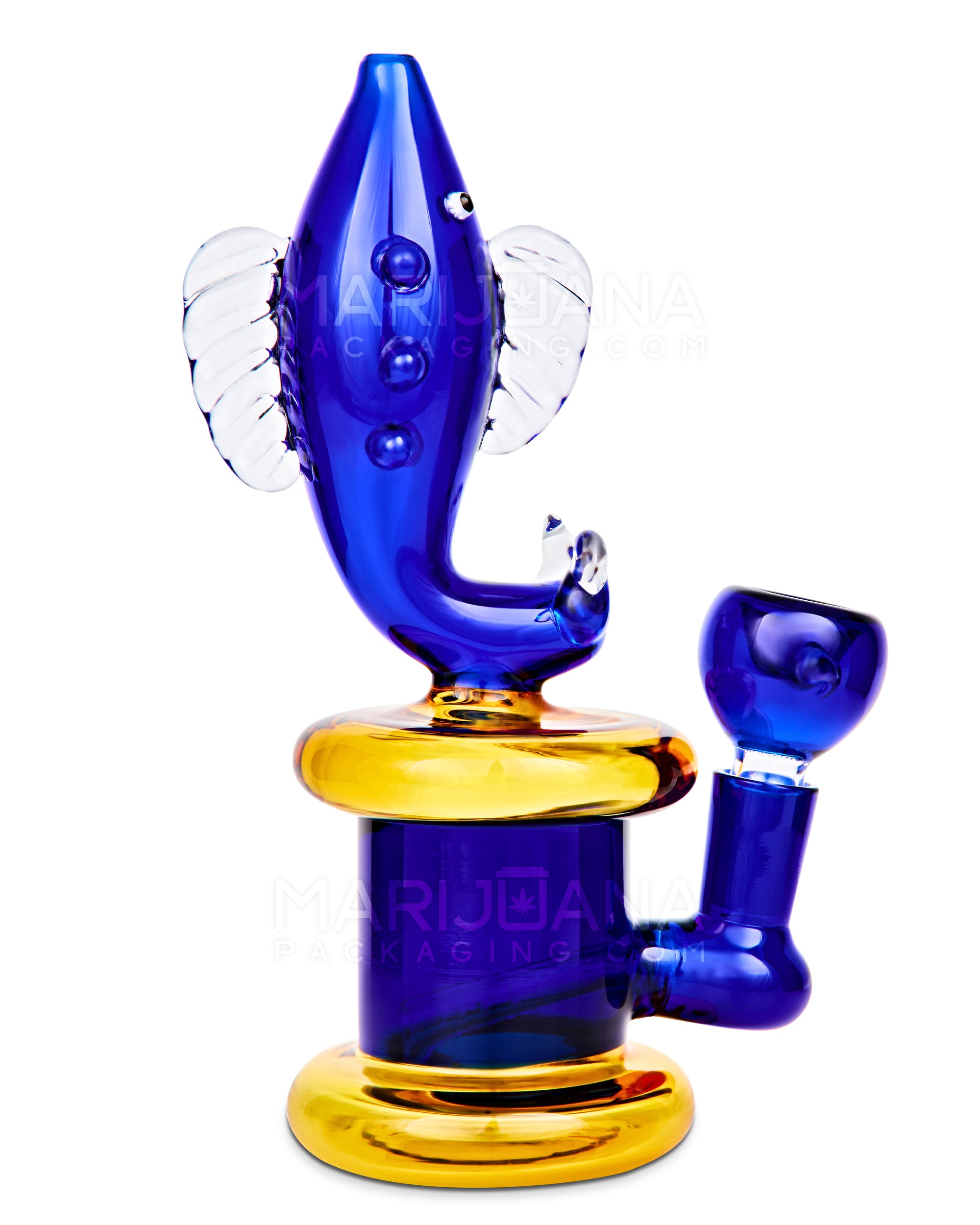 Fish Neck Inline Perc Glass Water Pipe w/ Thick Base | 7.5in Tall - 14mm Bowl - Blue - 1