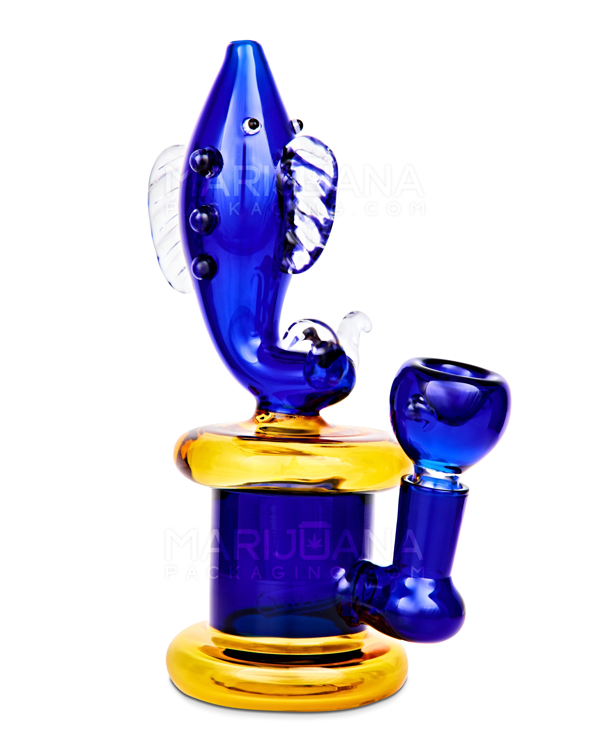 Fish Neck Inline Perc Glass Water Pipe w/ Thick Base | 7.5in Tall - 14mm Bowl - Blue - 5