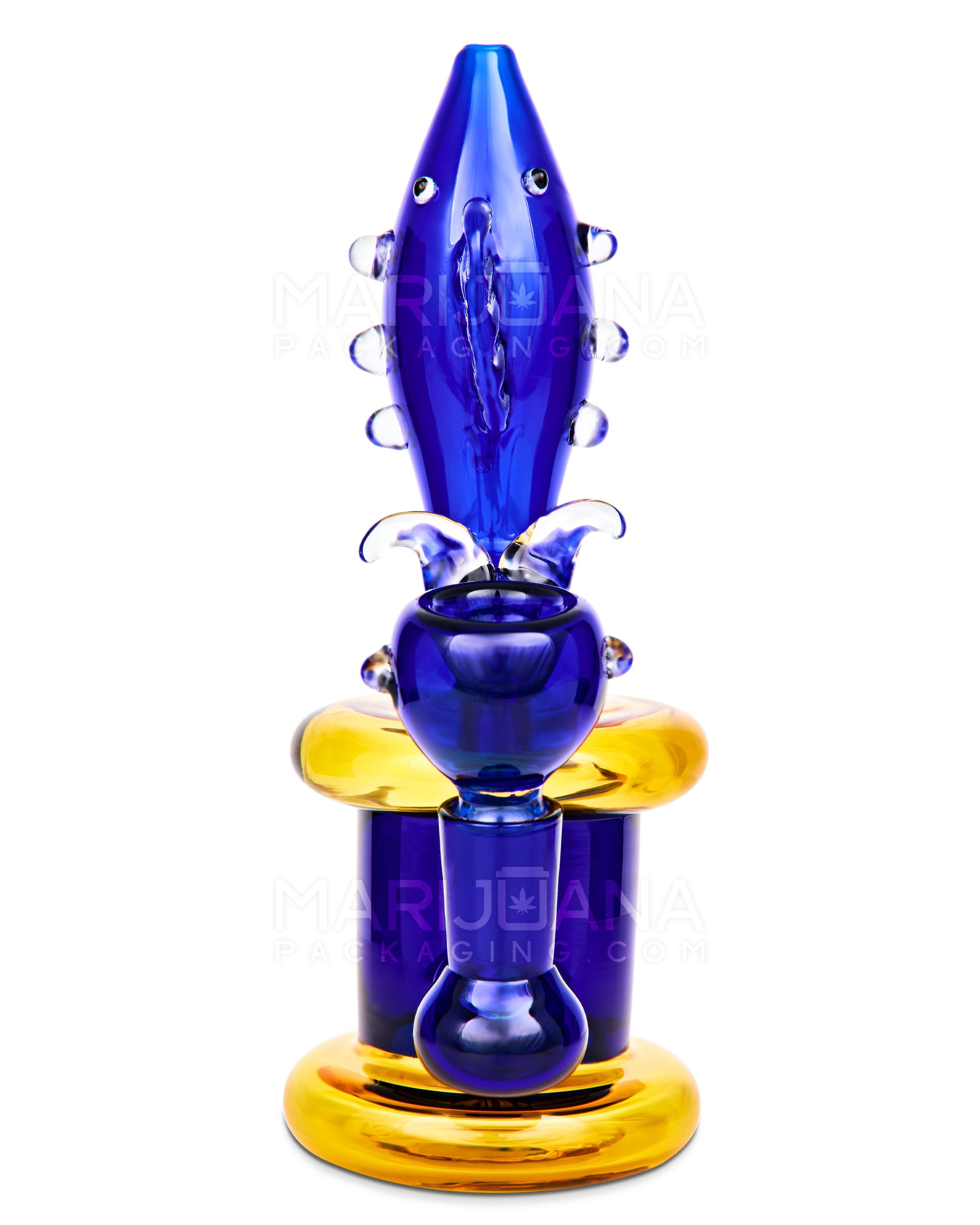 Fish Neck Inline Perc Glass Water Pipe w/ Thick Base | 7.5in Tall - 14mm Bowl - Blue - 6