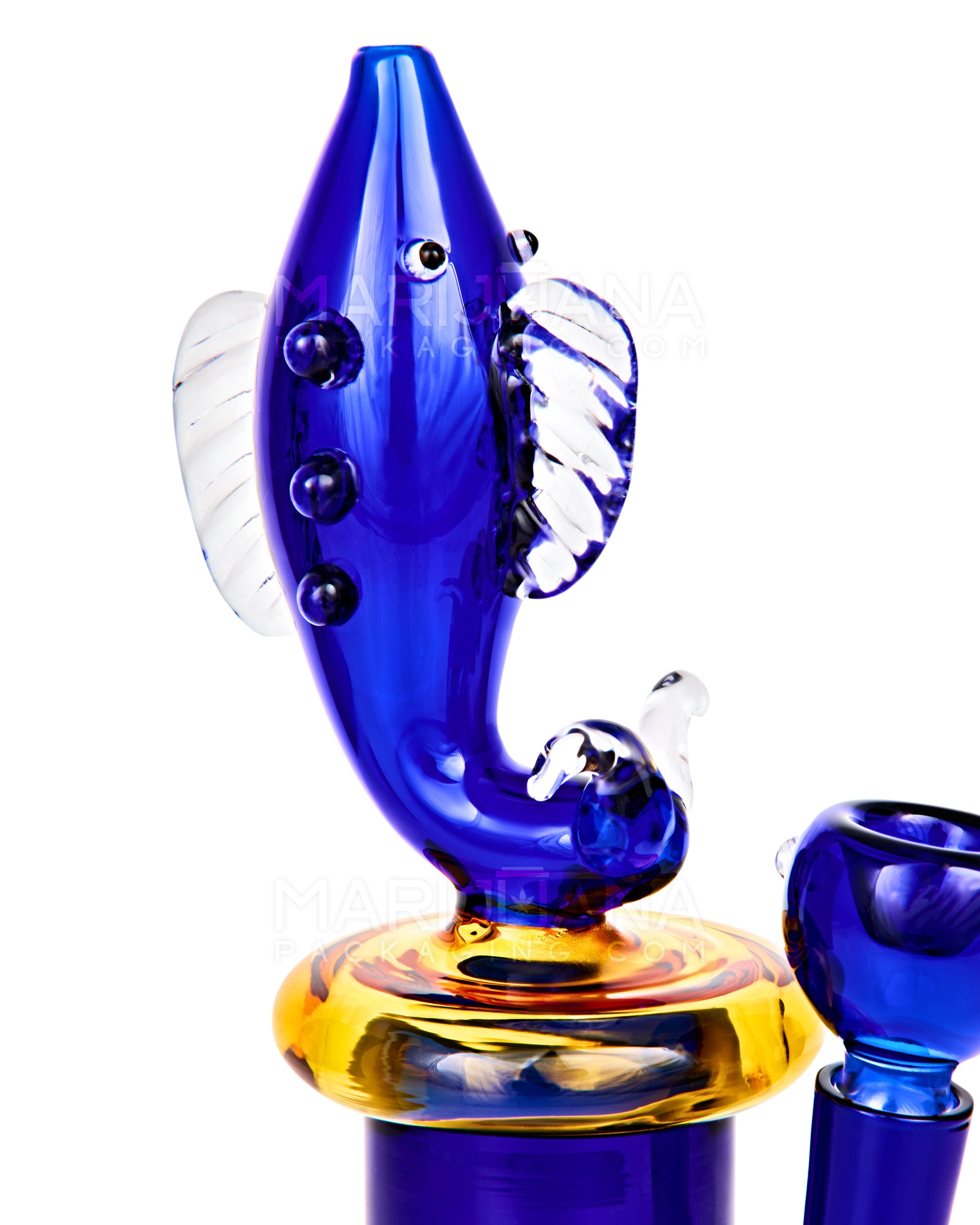 Fish Neck Inline Perc Glass Water Pipe w/ Thick Base | 7.5in Tall - 14mm Bowl - Blue - 3