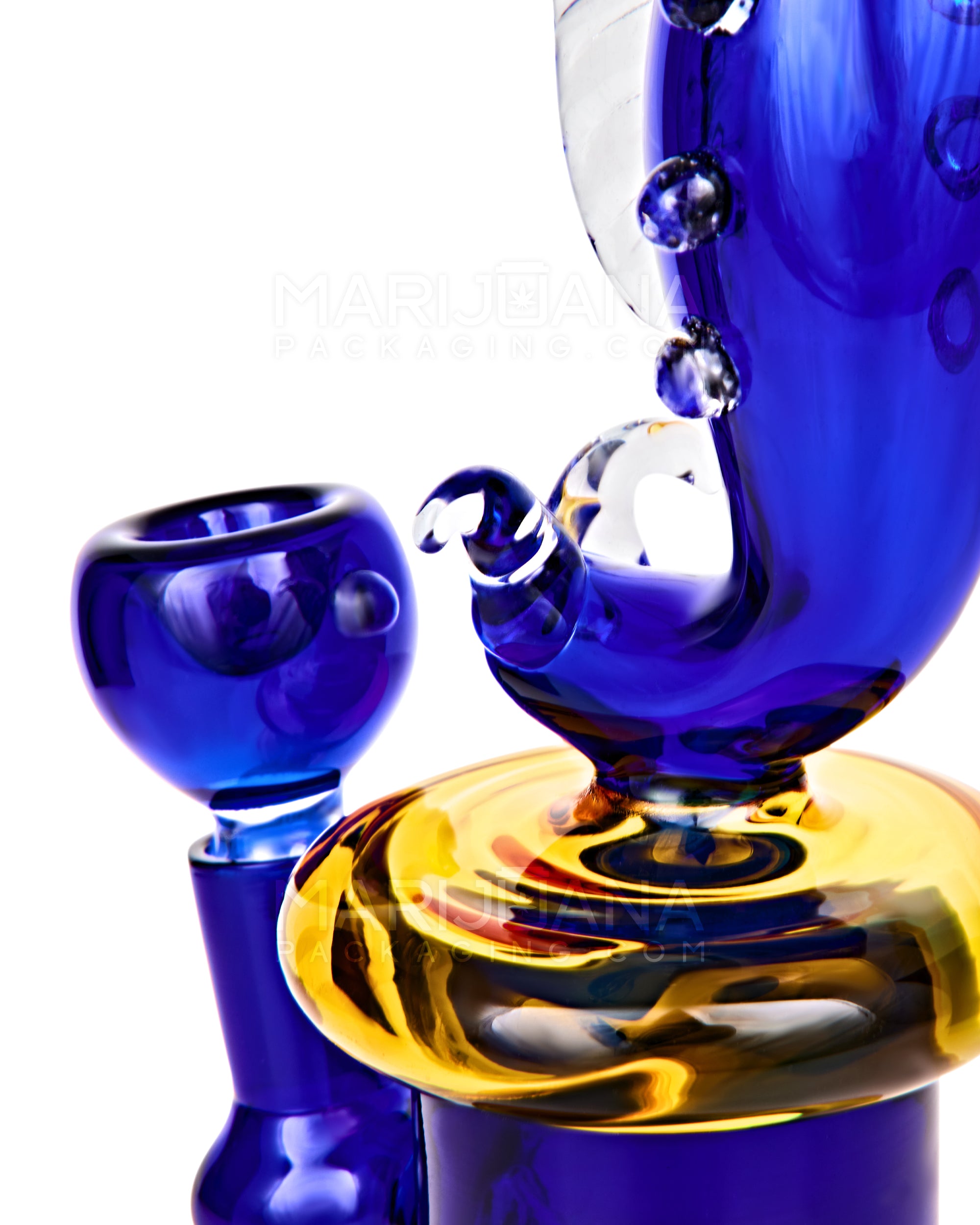Fish Neck Inline Perc Glass Water Pipe w/ Thick Base | 7.5in Tall - 14mm Bowl - Blue - 4