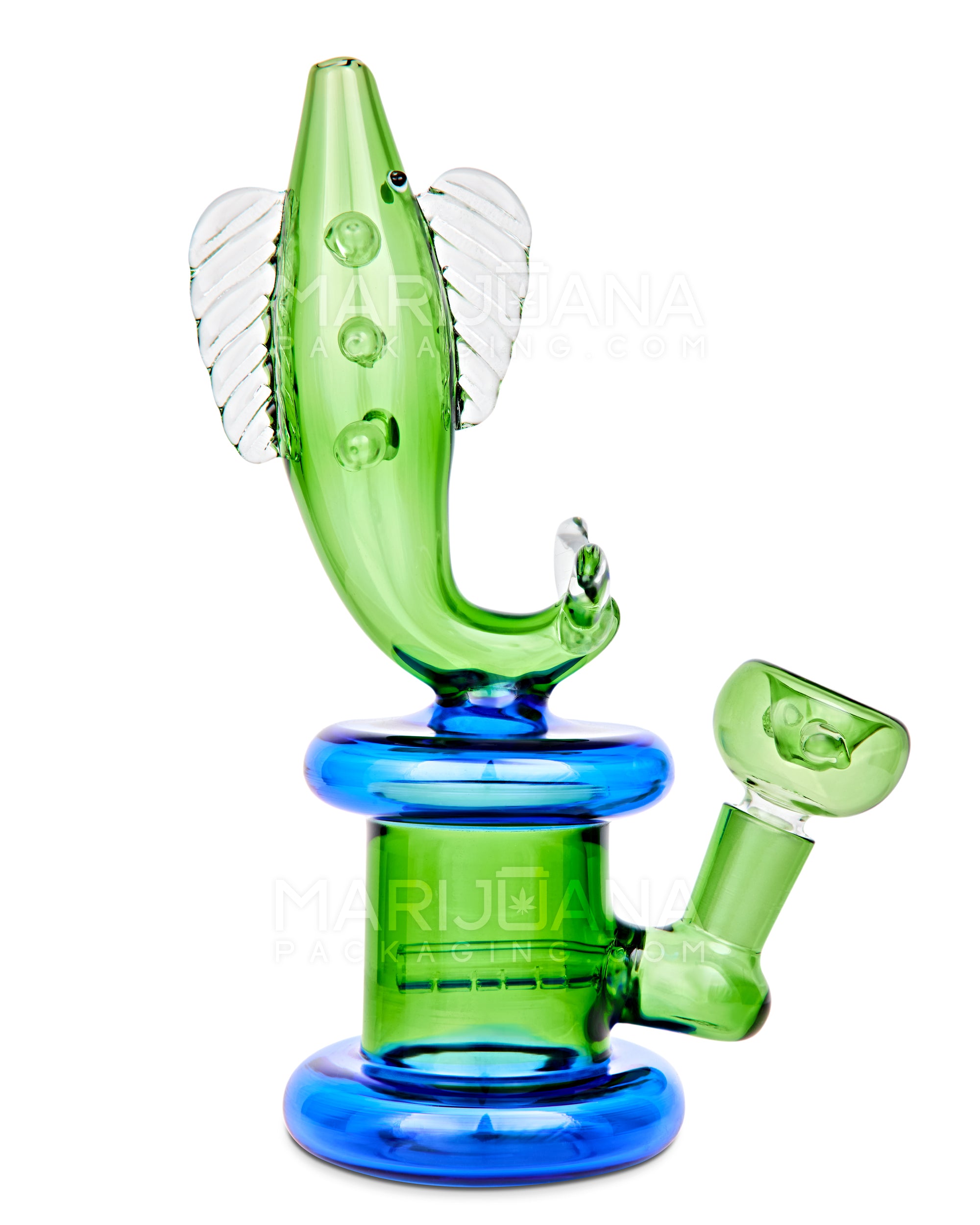 Fish Neck Inline Perc Glass Water Pipe w/ Thick Base | 7.5in Tall - 14mm Bowl - Green - 1