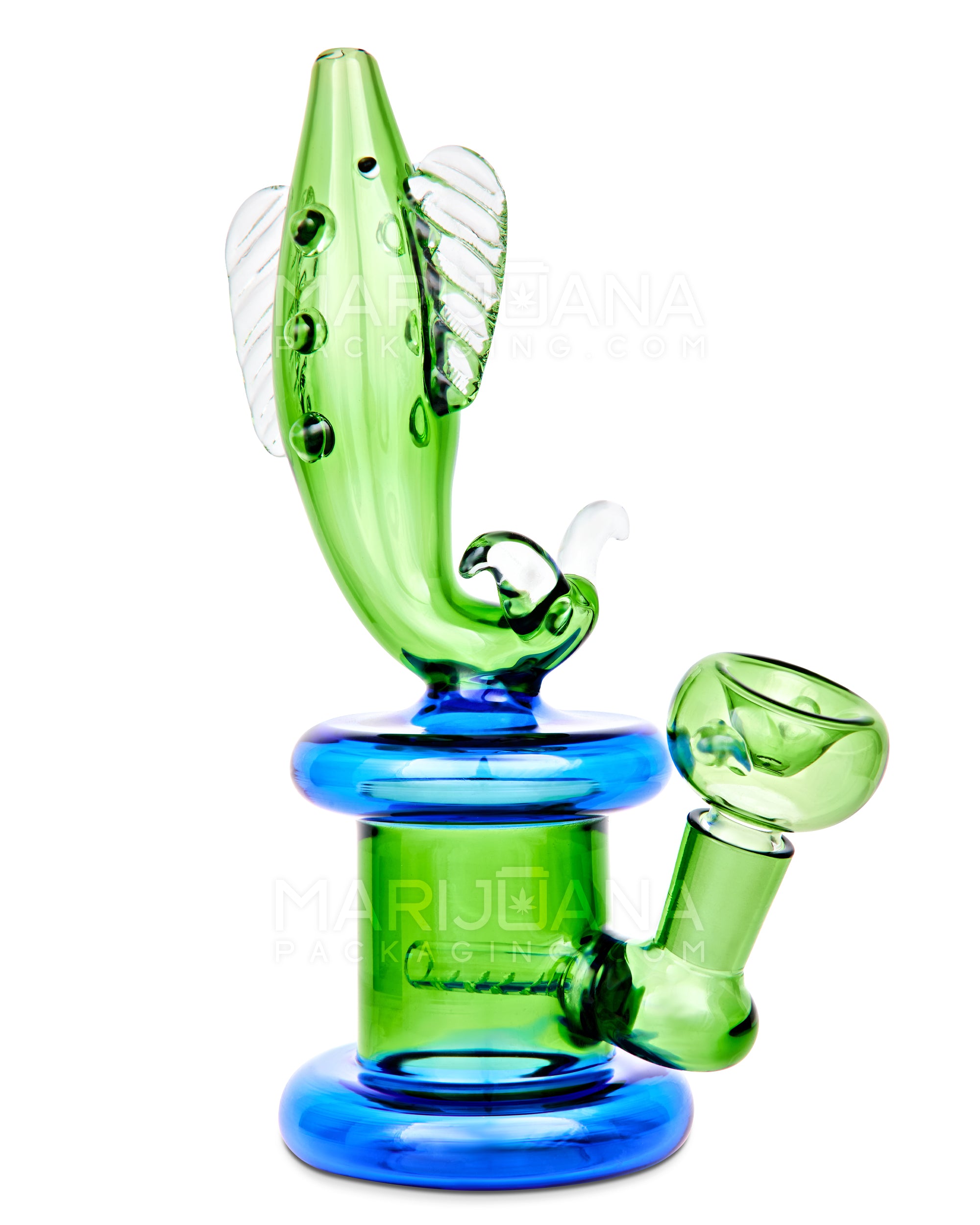 Fish Neck Inline Perc Glass Water Pipe w/ Thick Base | 7.5in Tall - 14mm Bowl - Green - 5
