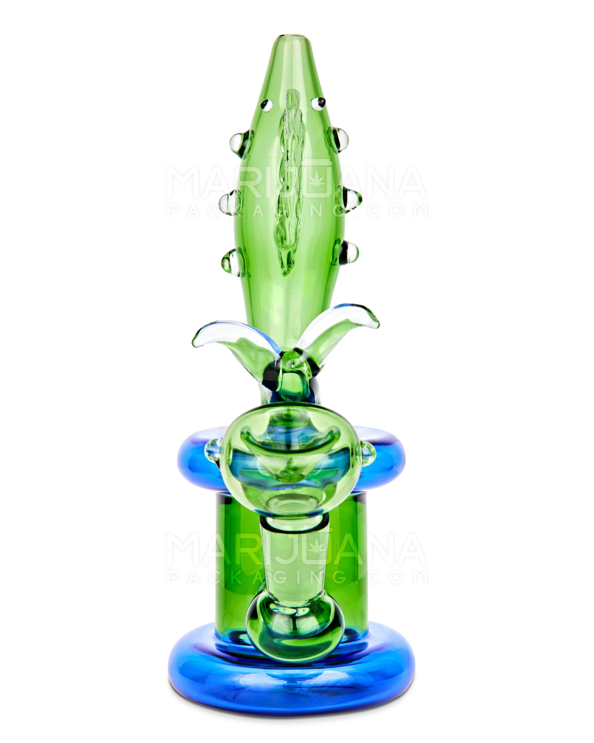 Fish Neck Inline Perc Glass Water Pipe w/ Thick Base | 7.5in Tall - 14mm Bowl - Green - 6