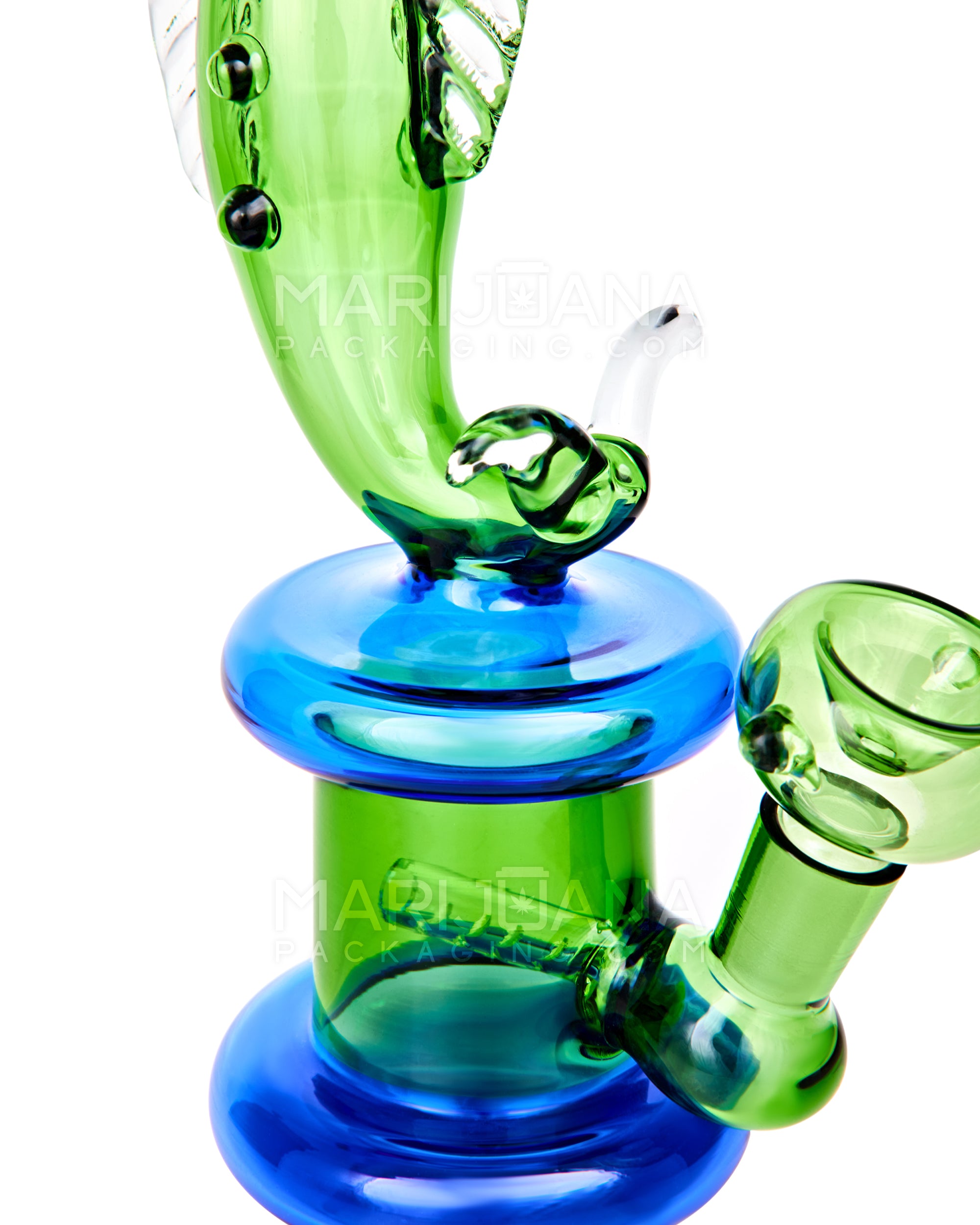 Fish Neck Inline Perc Glass Water Pipe w/ Thick Base | 7.5in Tall - 14mm Bowl - Green - 3