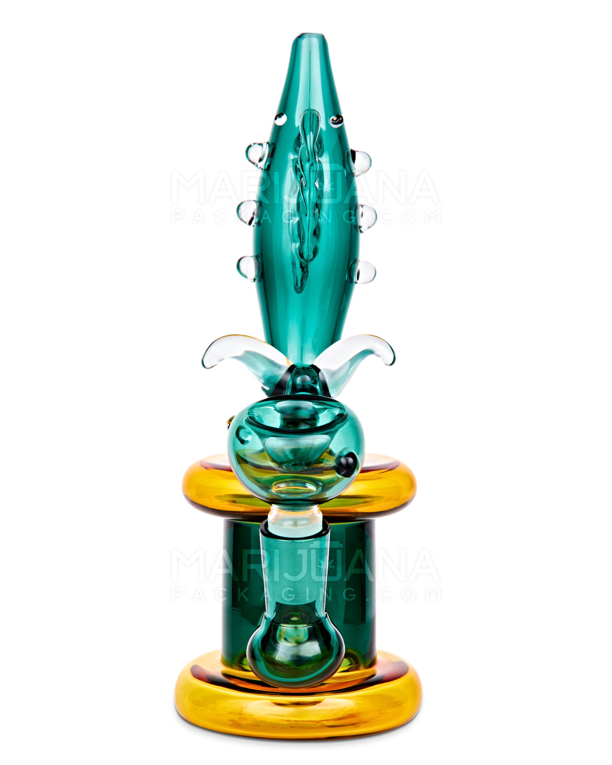 Fish Neck Inline Perc Glass Water Pipe w/ Thick Base | 7.5in Tall - 14mm Bowl - Teal - 7