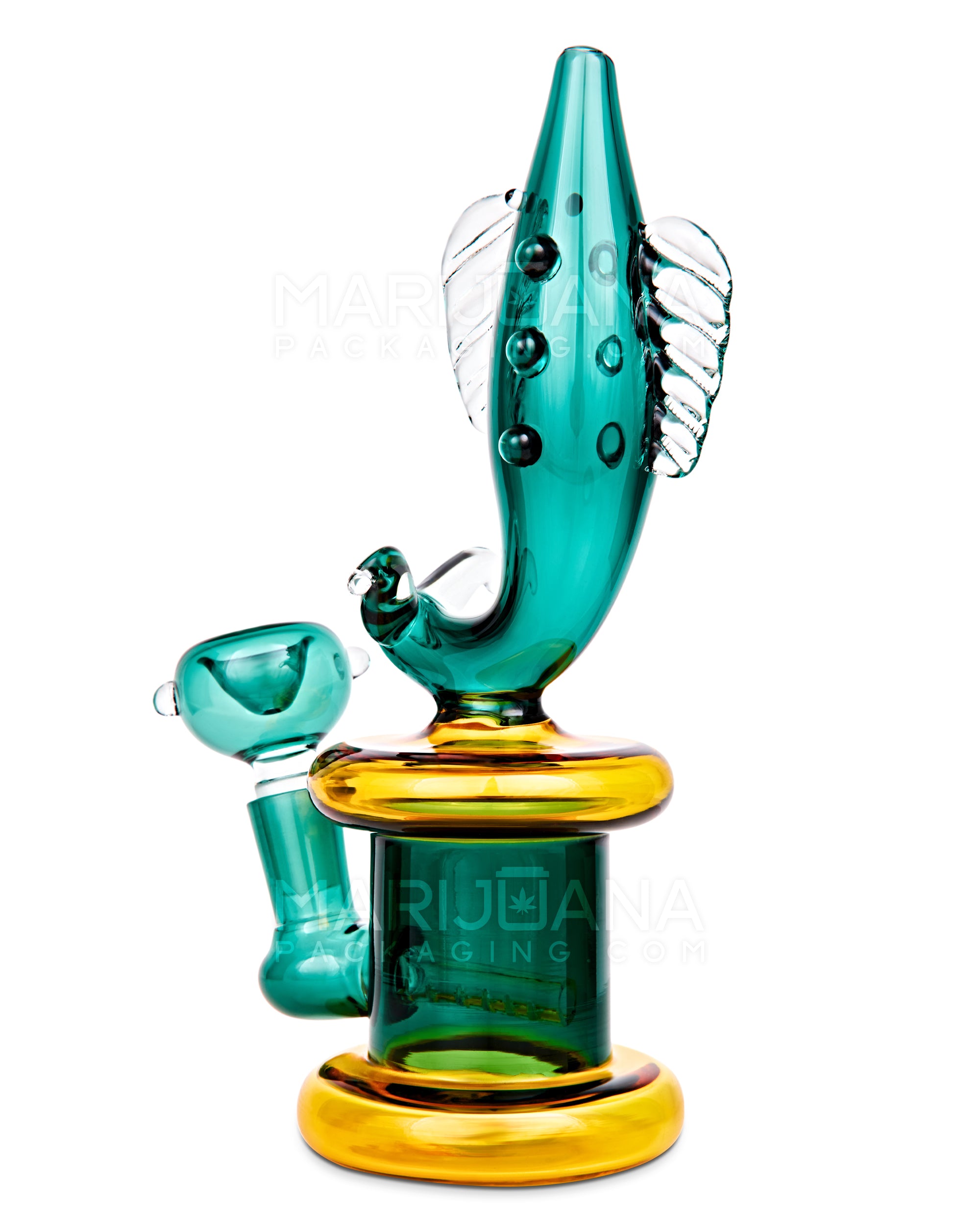 Fish Neck Inline Perc Glass Water Pipe w/ Thick Base | 7.5in Tall - 14mm Bowl - Teal - 6