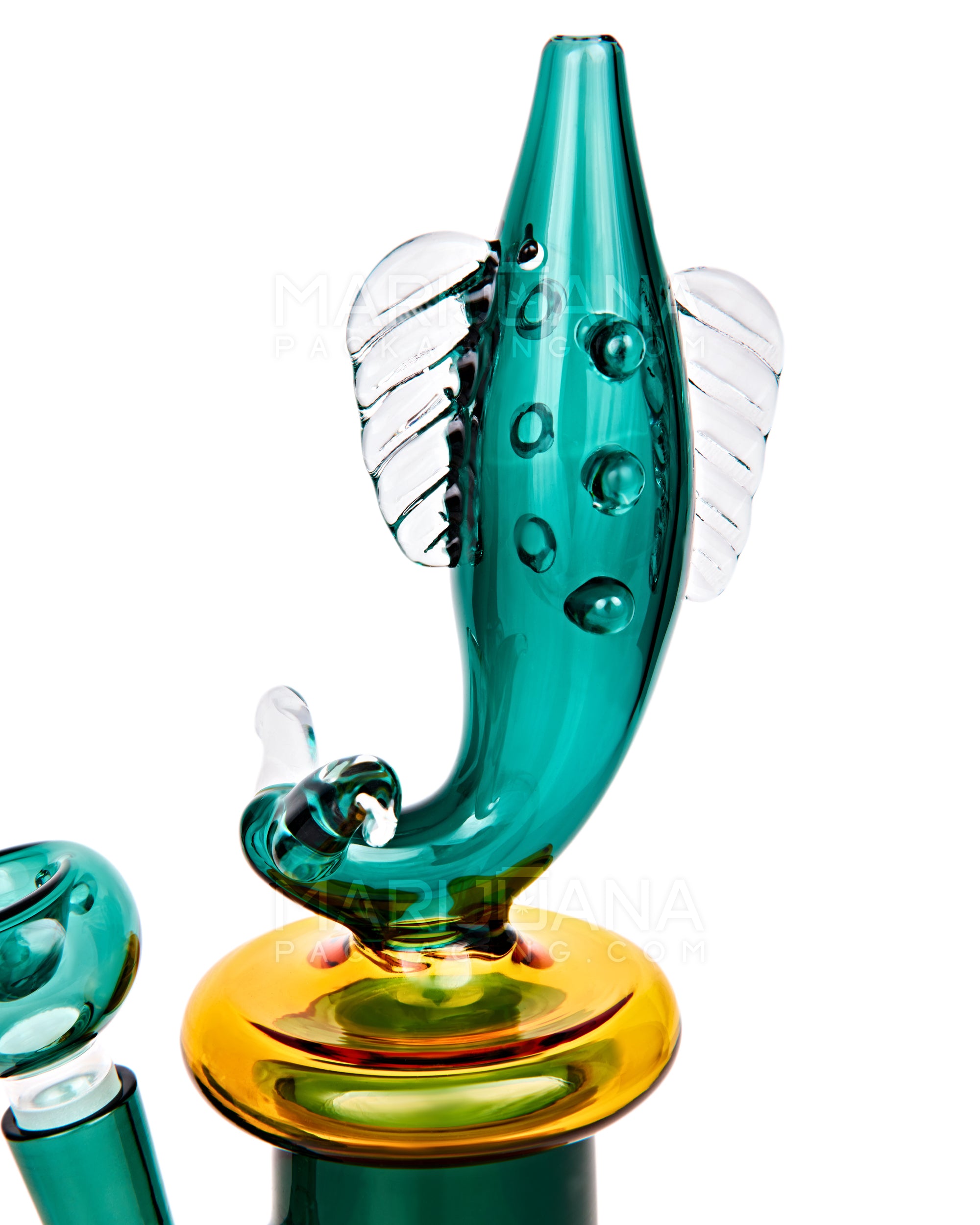 Fish Neck Inline Perc Glass Water Pipe w/ Thick Base | 7.5in Tall - 14mm Bowl - Teal - 3