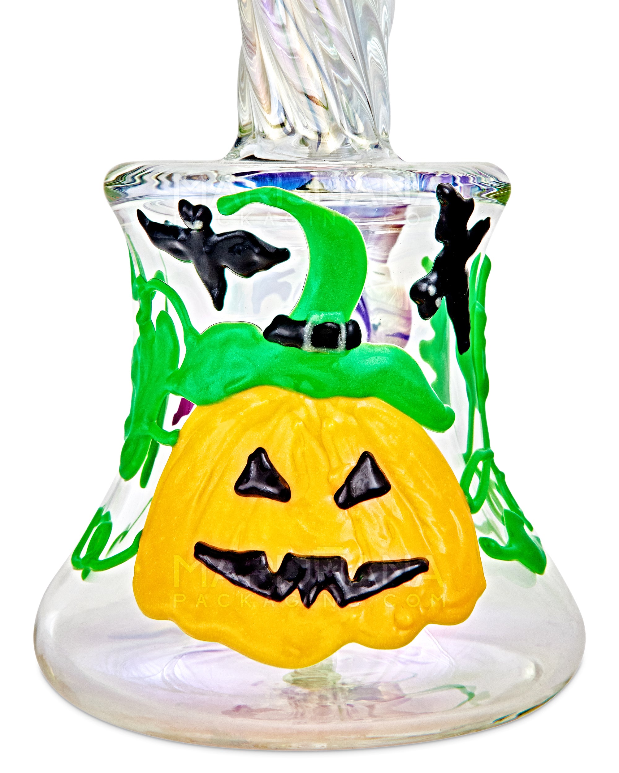 Spiral Neck Diffused Perc Pumpkin Glass Bell Water Pipe | 8in Tall - 14mm Bowl - Iridescent - 3
