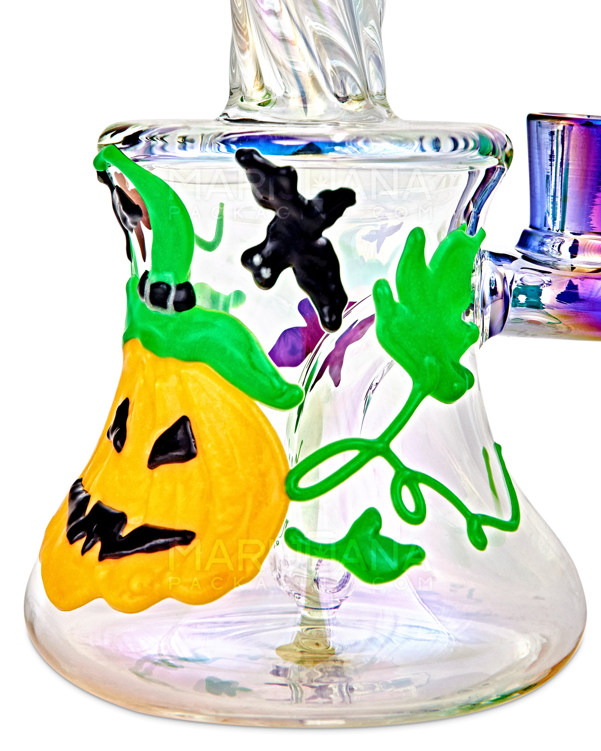 Spiral Neck Diffused Perc Pumpkin Glass Bell Water Pipe | 8in Tall - 14mm Bowl - Iridescent - 2