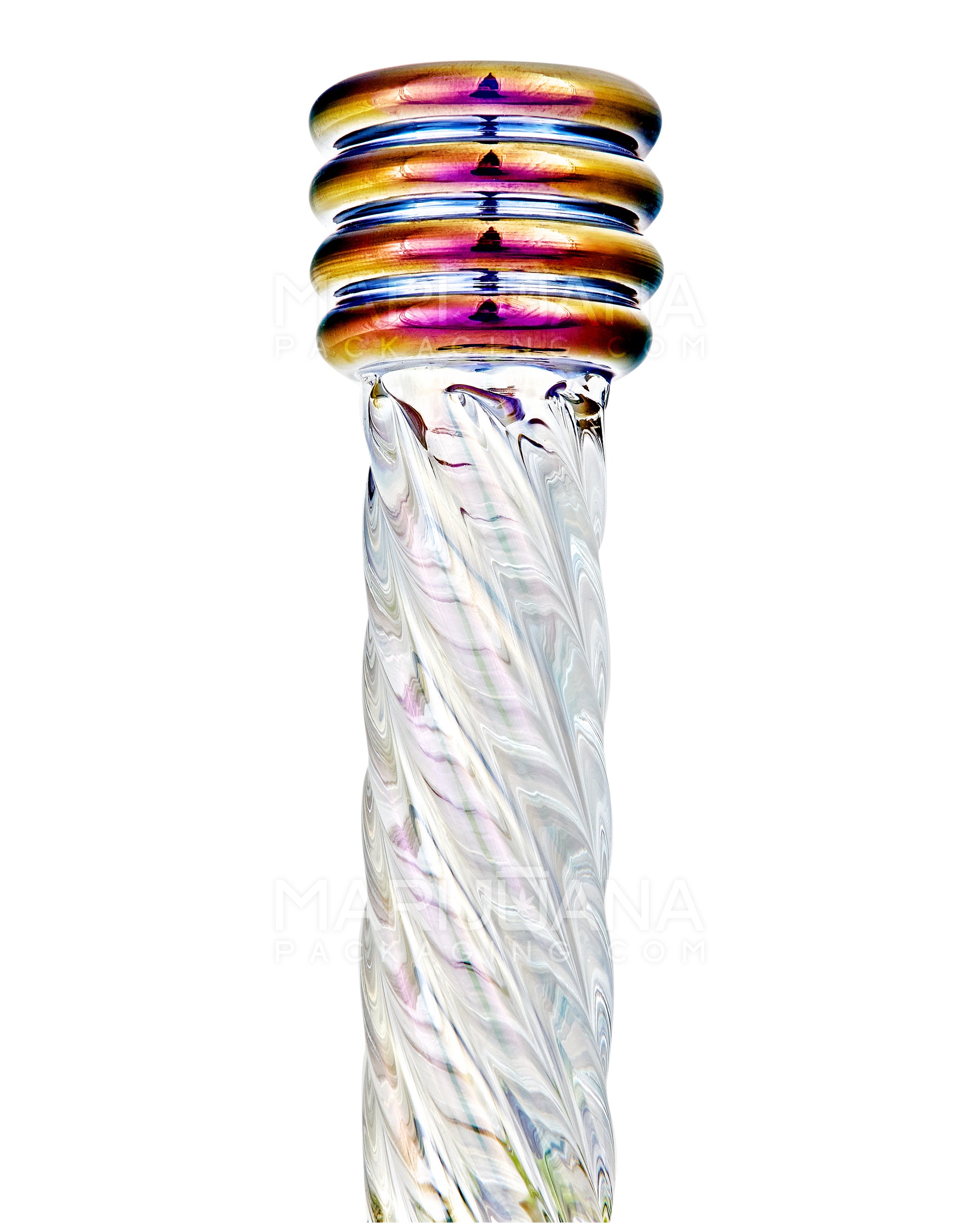 Spiral Neck Diffused Perc Honey Bee Glass Bell Water Pipe | 8in Tall - 14mm Bowl - Iridescent - 10