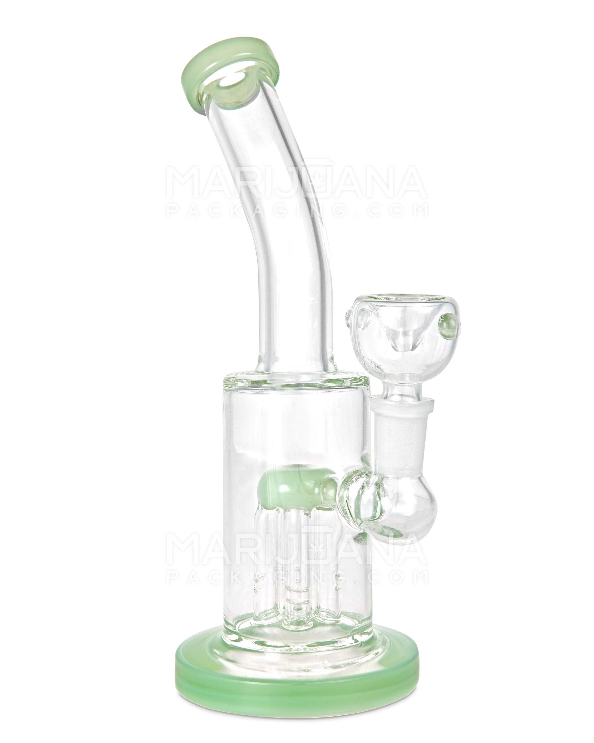 Bent Neck Tree Perc Glass Straight Water Pipe w/ Thick Base | 8in Tall - 14mm Bowl - Jade - 2