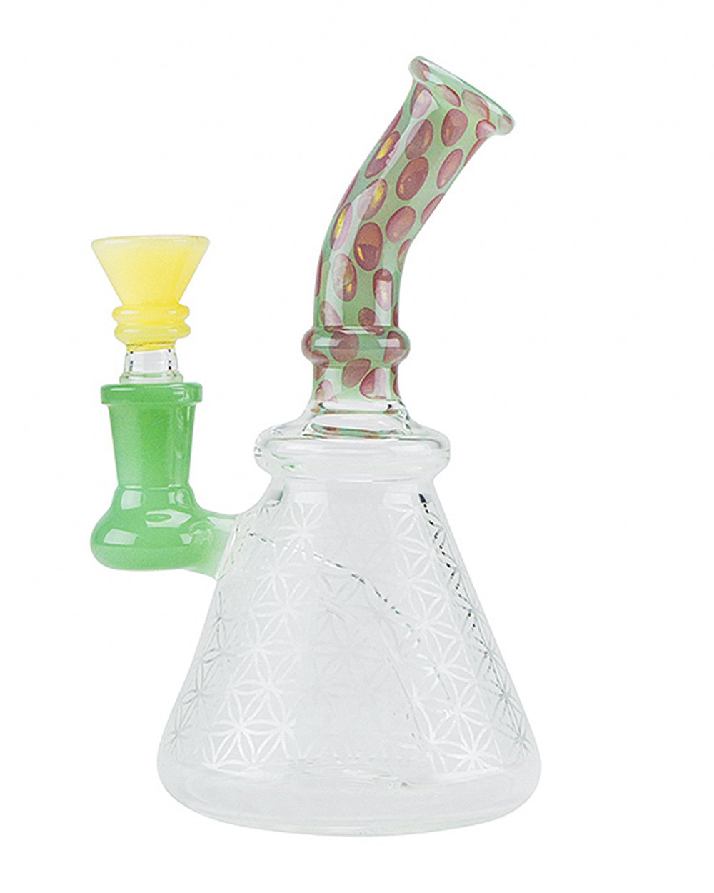Bent Neck Speckled Frosted Glass Beaker Water Pipe | 6.5in Tall - 14mm Bowl - Mixed - 1