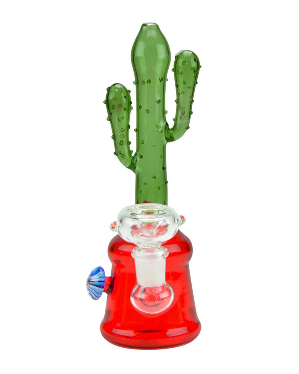 Cactus Neck Glass Water Pipe w/ Mushroom Button | 6.5in Tall - 14mm Bowl - Assorted - 1