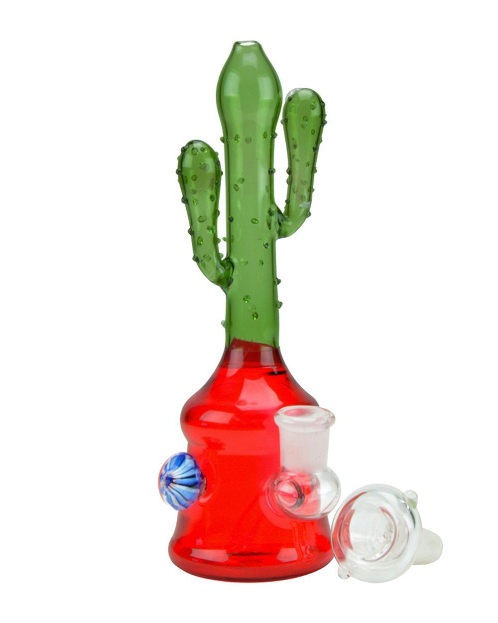 Cactus Neck Glass Water Pipe w/ Mushroom Button | 6.5in Tall - 14mm Bowl - Assorted - 3