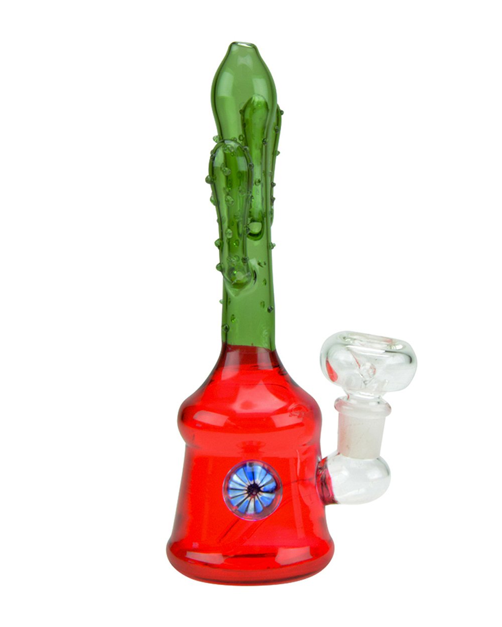 Cactus Neck Glass Water Pipe w/ Mushroom Button | 6.5in Tall - 14mm Bowl - Assorted - 5
