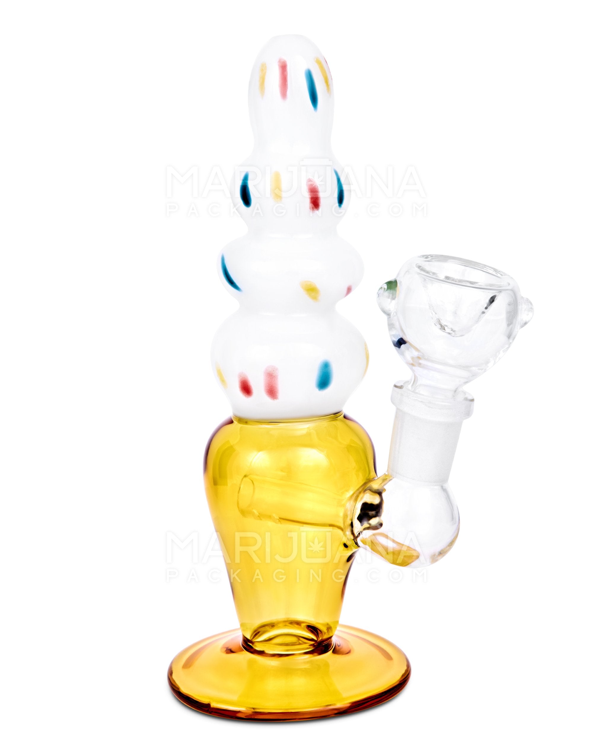 Inline Perc Glass Ice Cream Cone Water Pipe | 7.5in Tall - 14mm Bowl - Yellow - 1