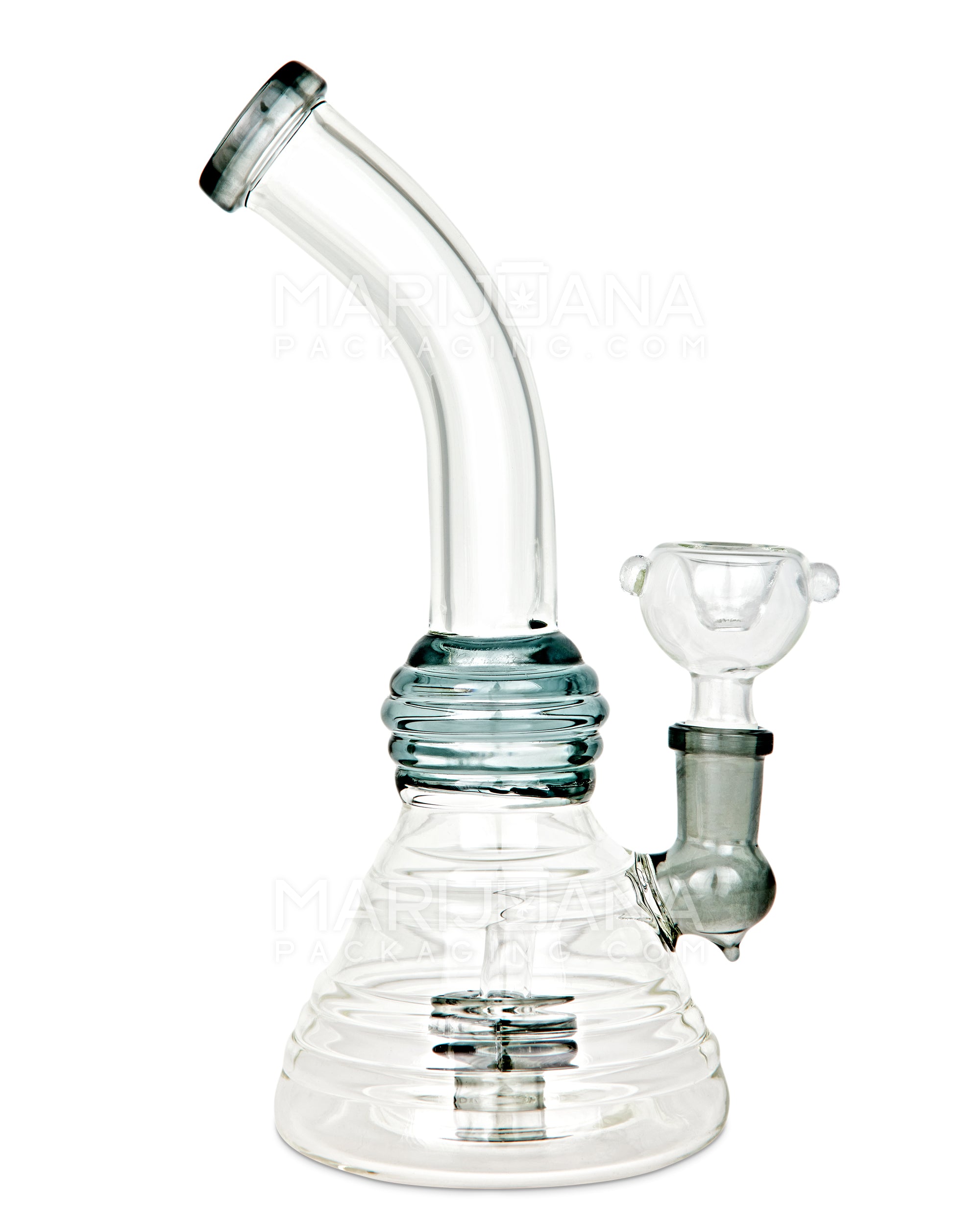 Bent Neck Showerhead Perc Glass Ribbed Beaker Water Pipe | 8in Tall - 14mm Bowl - Smoke - 1
