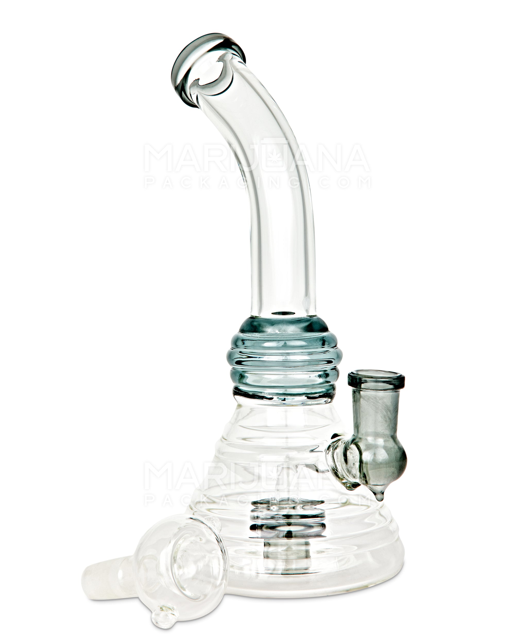 Bent Neck Showerhead Perc Glass Ribbed Beaker Water Pipe | 8in Tall - 14mm Bowl - Smoke - 2