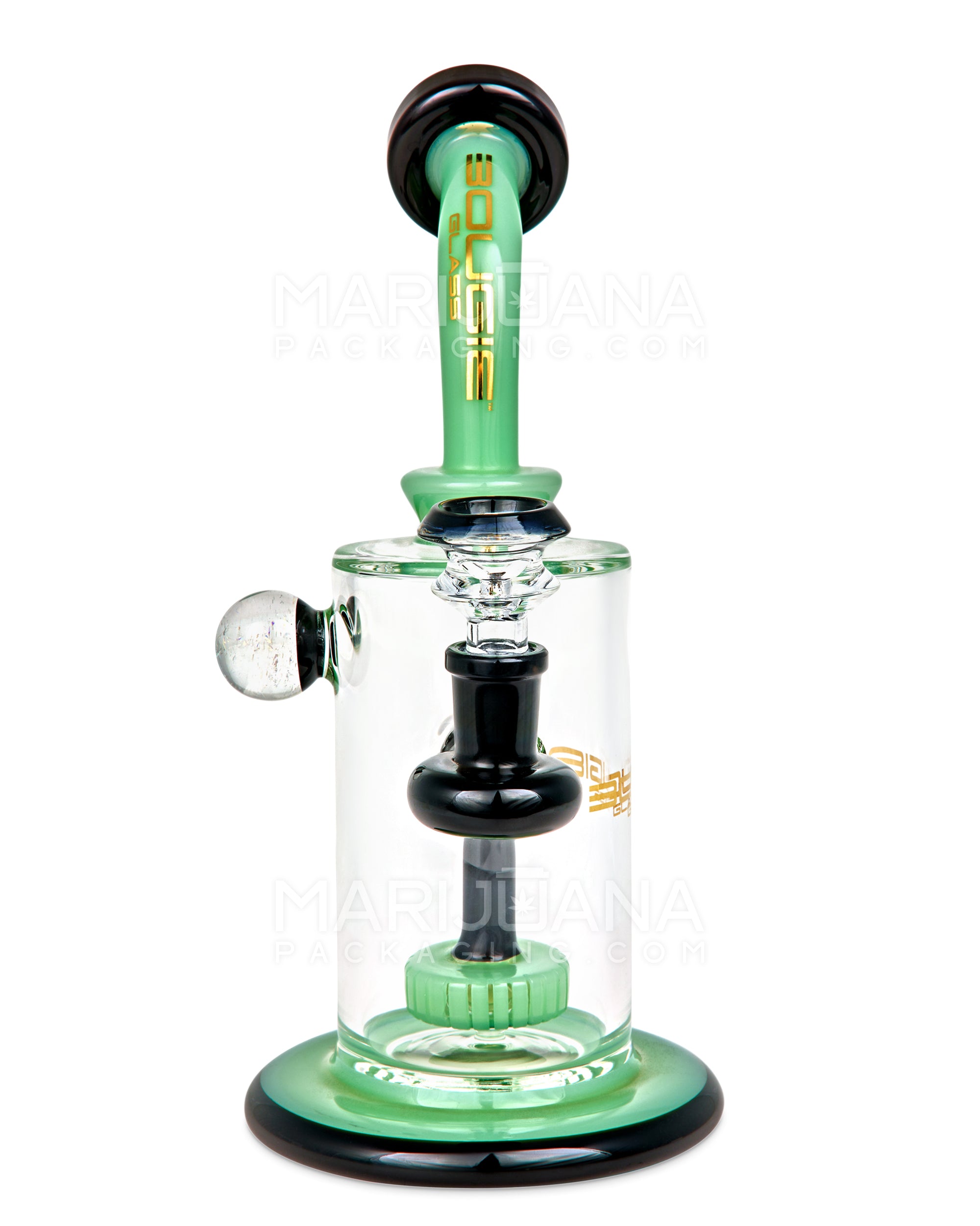 BOUGIE | Bent Neck Showerhead Perc Glass Straight Water Pipe w/ Dichro Marble | 9in Tall - 14mm Bowl - Jade - 1