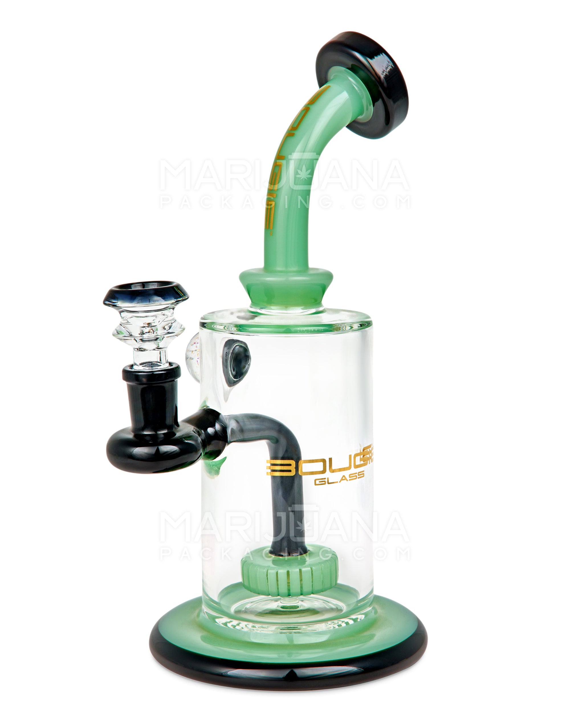 BOUGIE | Bent Neck Showerhead Perc Glass Straight Water Pipe w/ Dichro Marble | 9in Tall - 14mm Bowl - Jade - 2