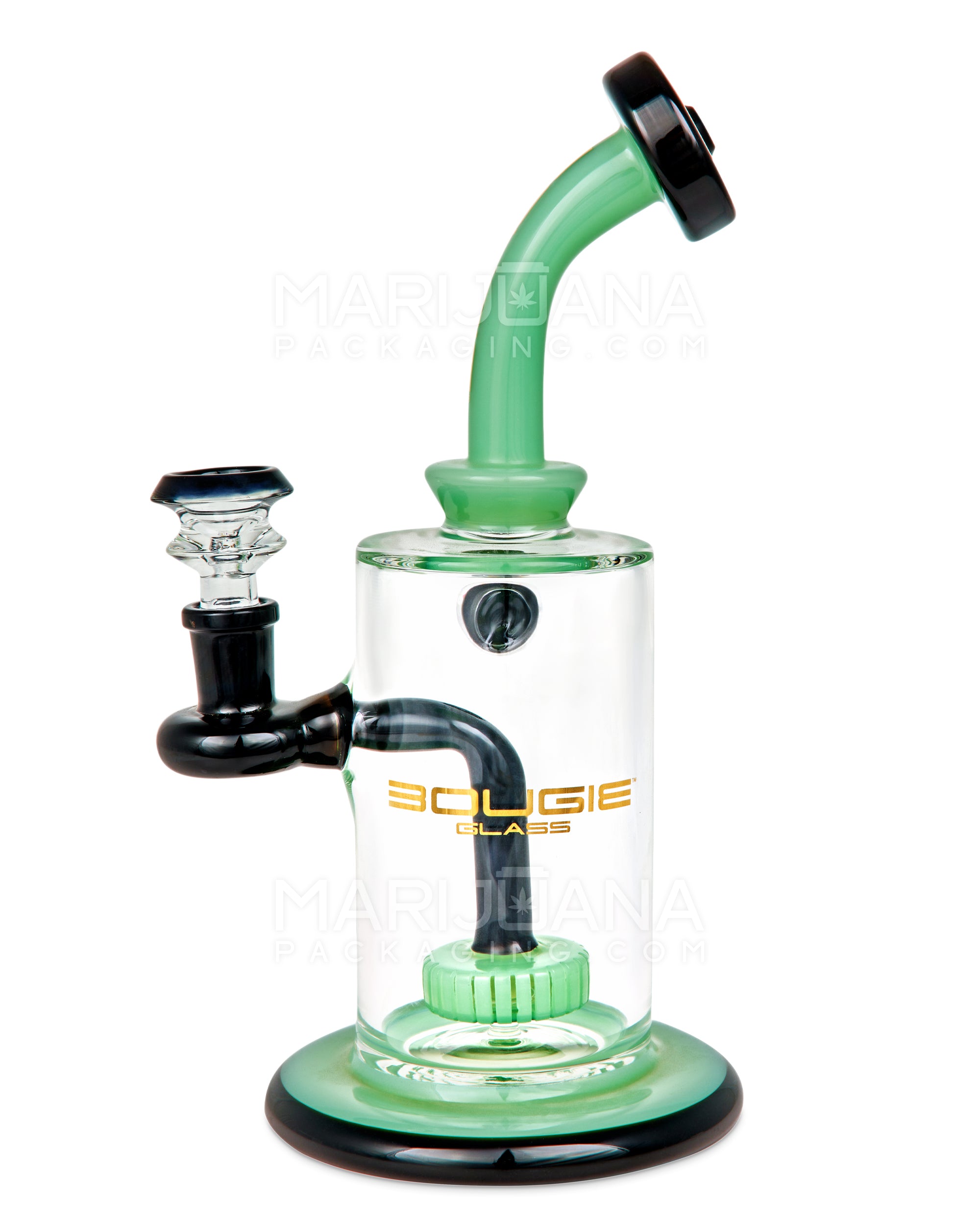 BOUGIE | Bent Neck Showerhead Perc Glass Straight Water Pipe w/ Dichro Marble | 9in Tall - 14mm Bowl - Jade - 4