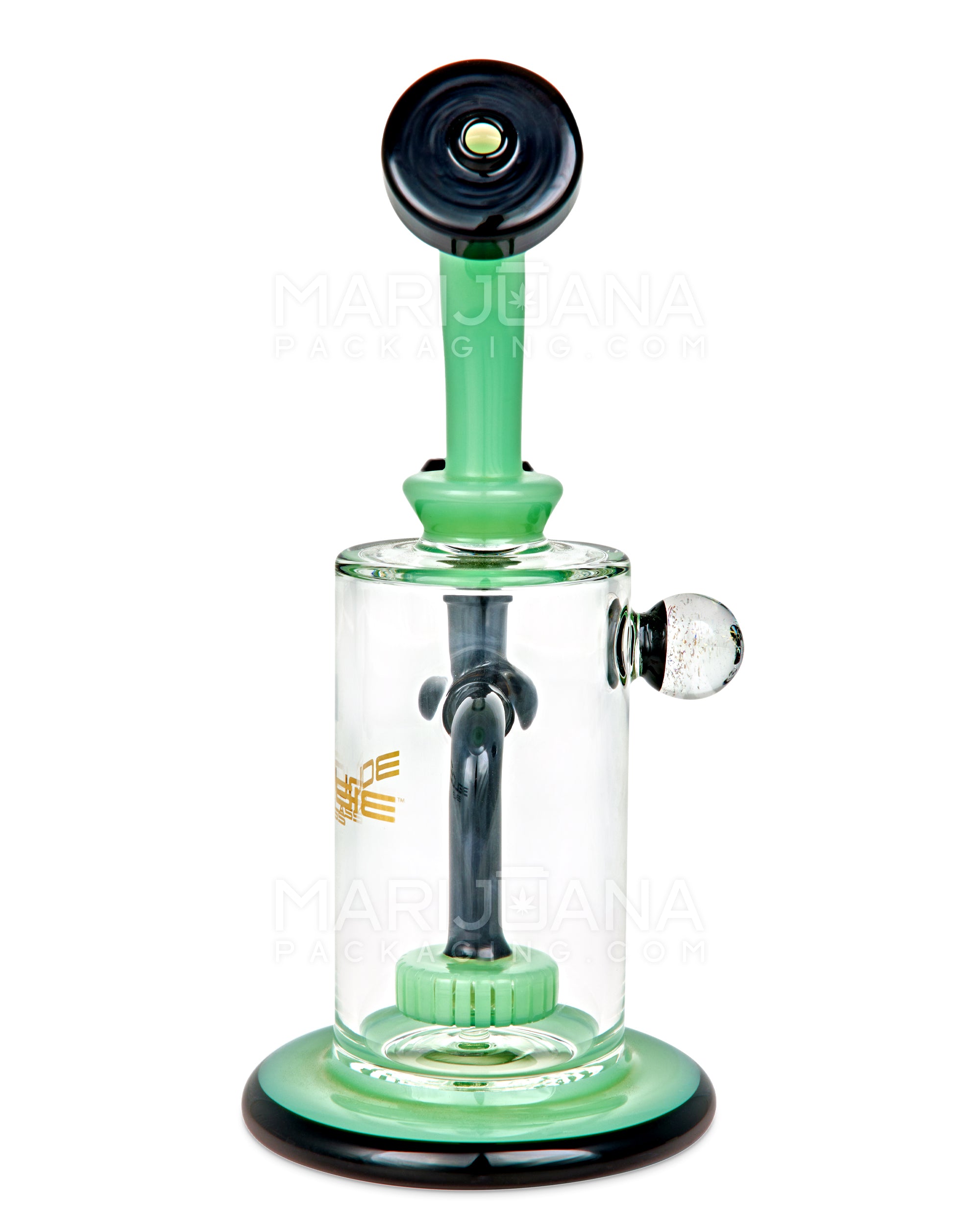 BOUGIE | Bent Neck Showerhead Perc Glass Straight Water Pipe w/ Dichro Marble | 9in Tall - 14mm Bowl - Jade - 6