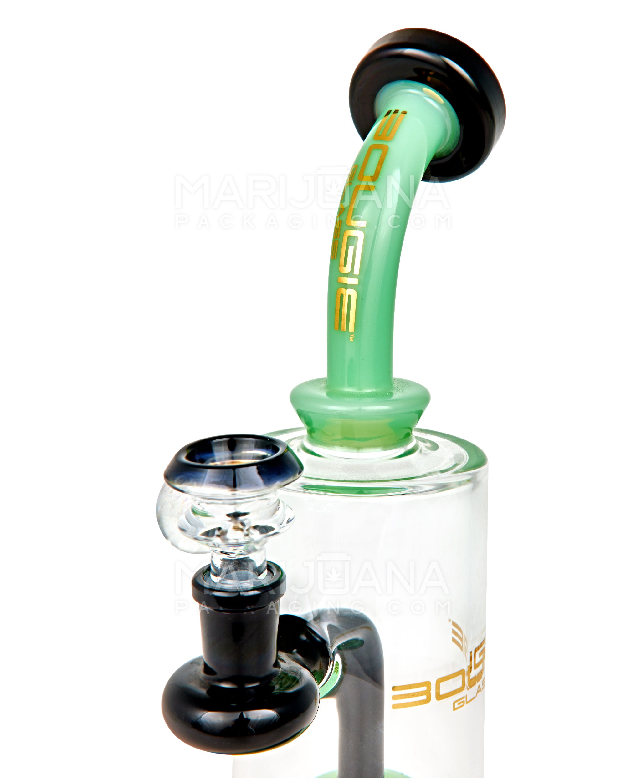BOUGIE | Bent Neck Showerhead Perc Glass Straight Water Pipe w/ Dichro Marble | 9in Tall - 14mm Bowl - Jade - 7