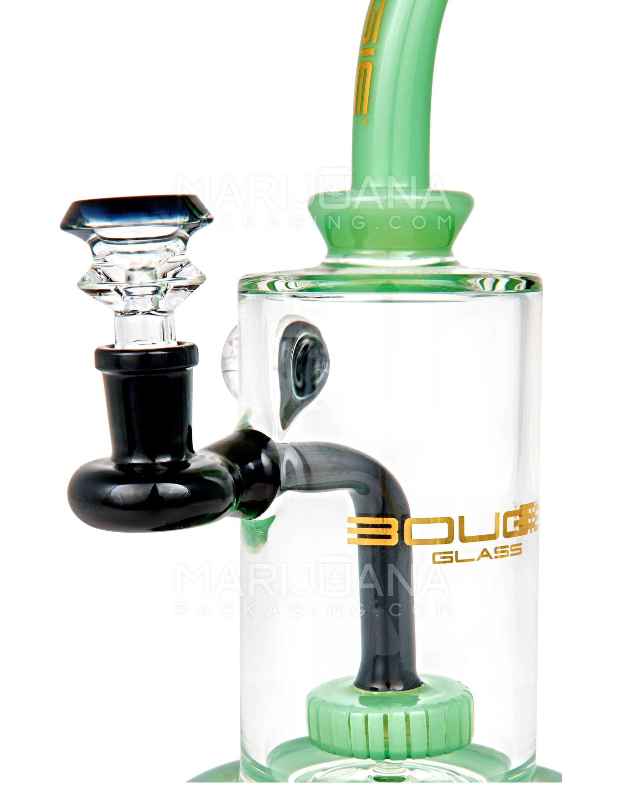 BOUGIE | Bent Neck Showerhead Perc Glass Straight Water Pipe w/ Dichro Marble | 9in Tall - 14mm Bowl - Jade - 8