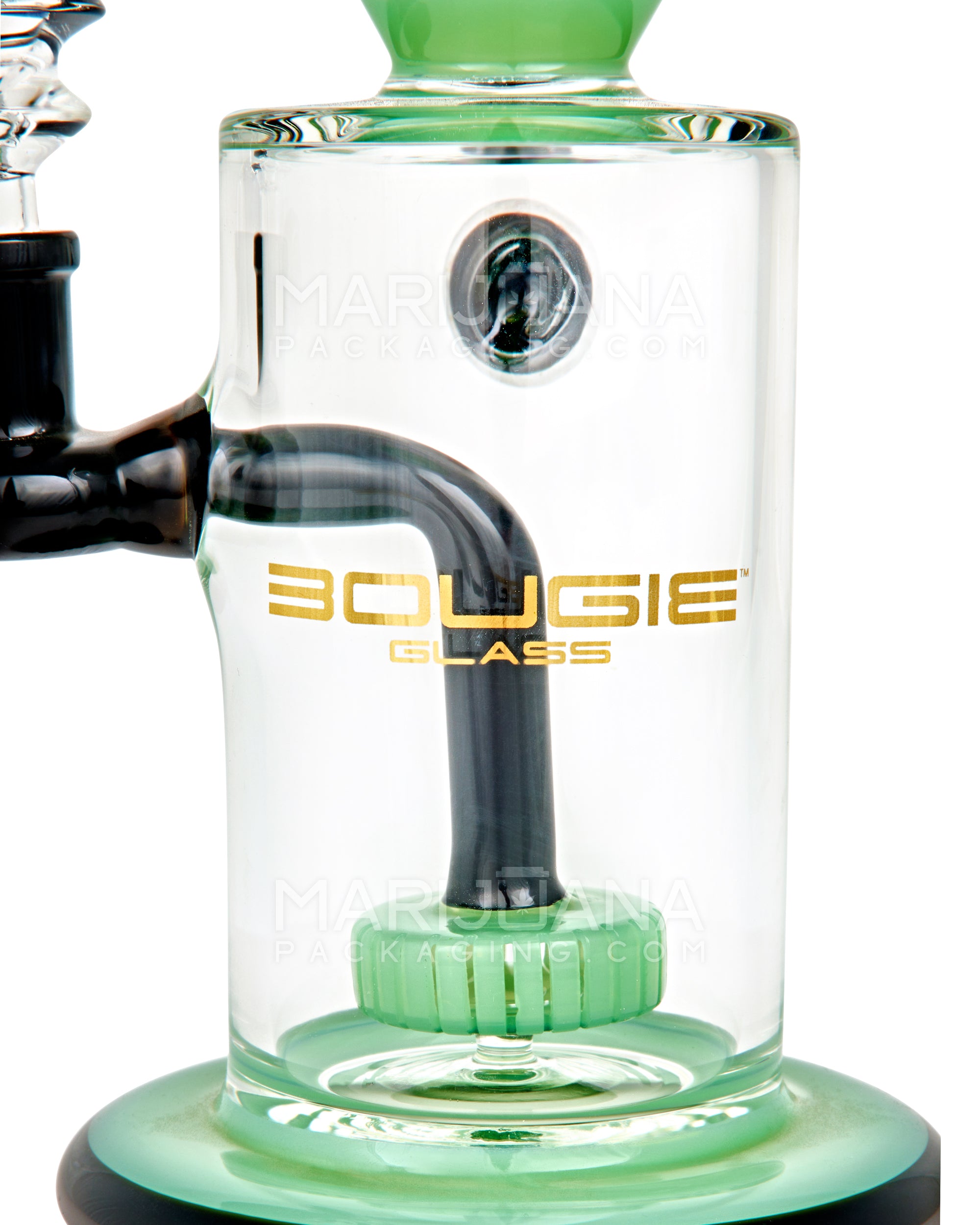 BOUGIE | Bent Neck Showerhead Perc Glass Straight Water Pipe w/ Dichro Marble | 9in Tall - 14mm Bowl - Jade - 9