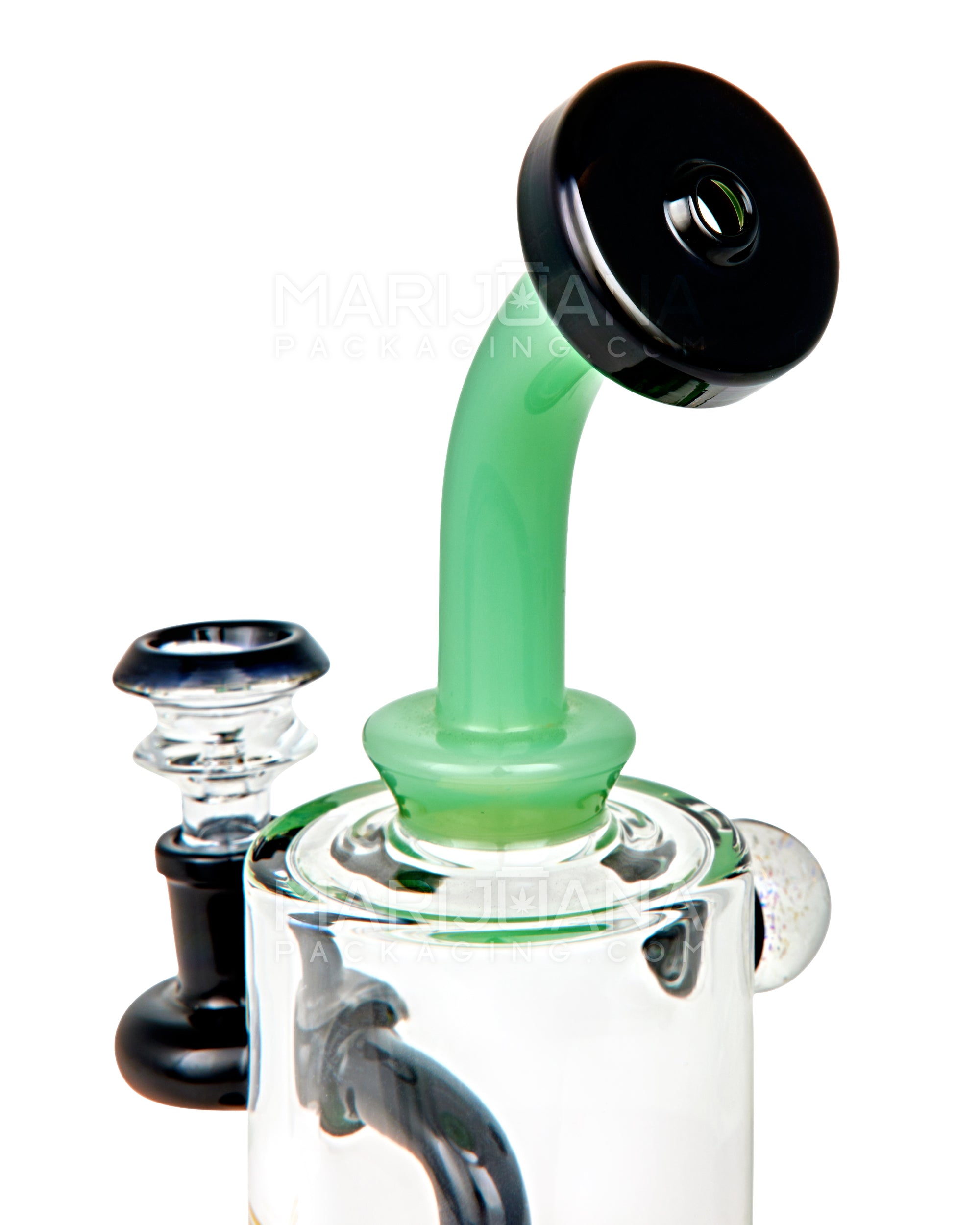 BOUGIE | Bent Neck Showerhead Perc Glass Straight Water Pipe w/ Dichro Marble | 9in Tall - 14mm Bowl - Jade - 11