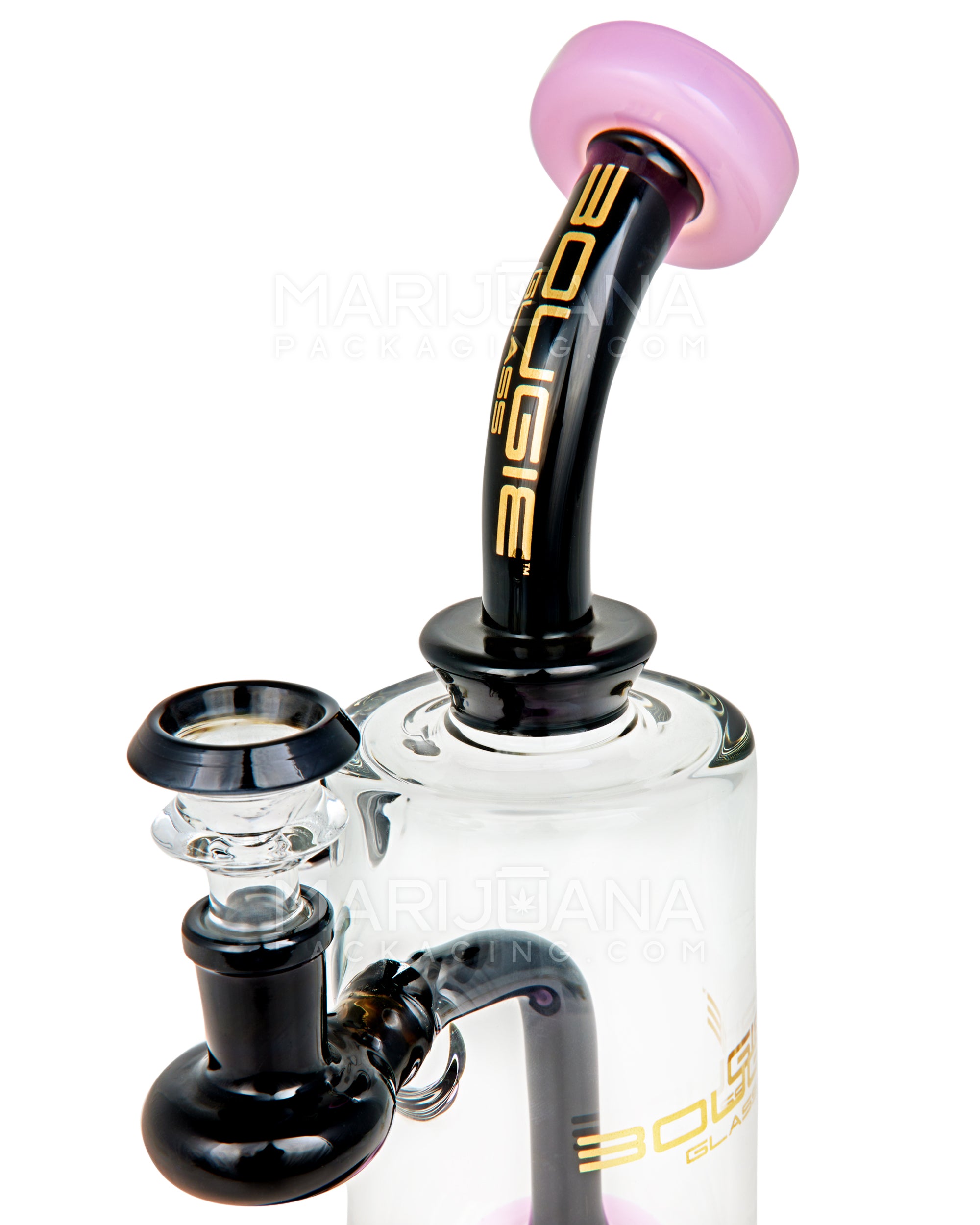 BOUGIE | Bent Neck Showerhead Perc Glass Straight Water Pipe w/ Dichro Marble | 9in Tall - 14mm Bowl - Pink - 6