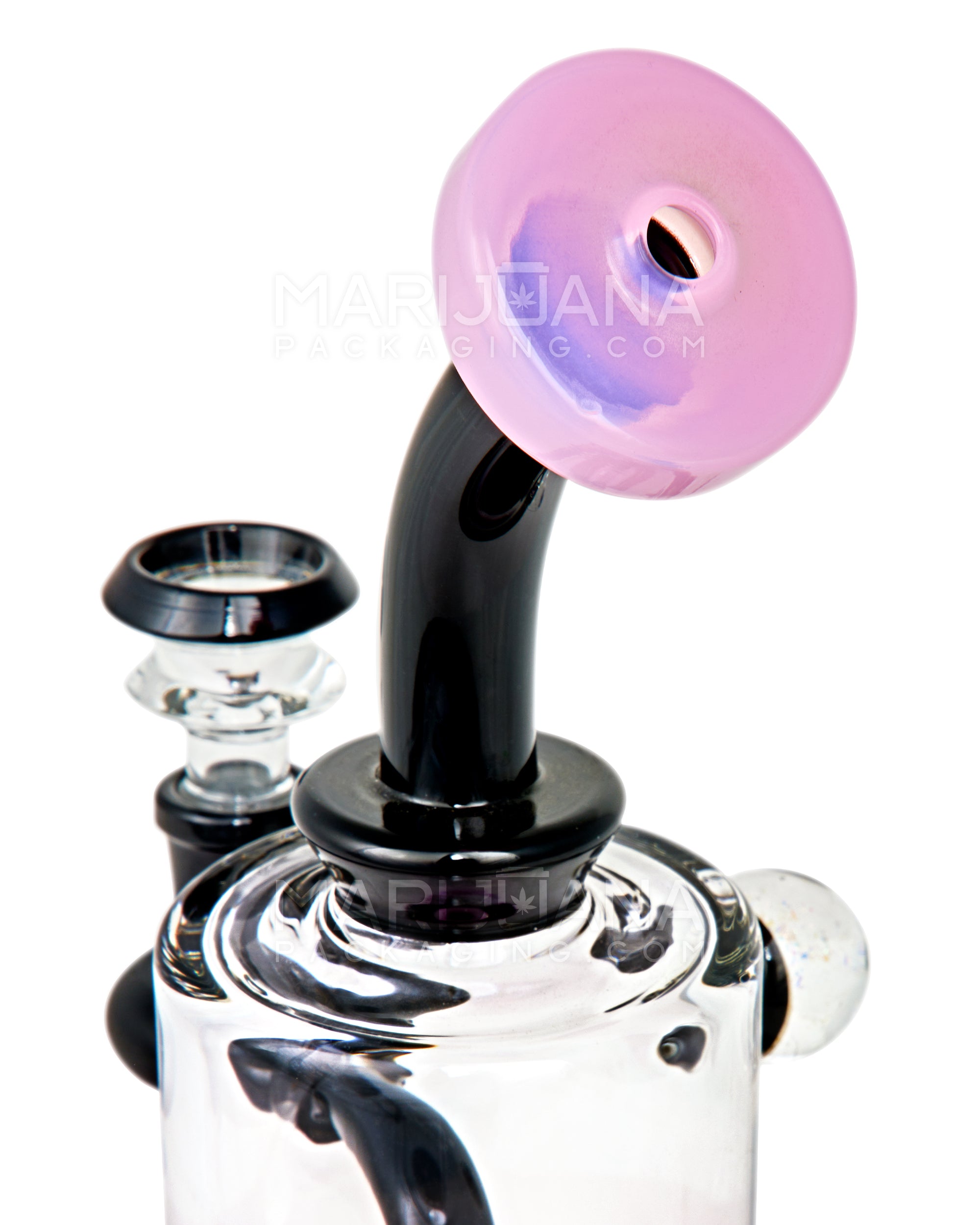 BOUGIE | Bent Neck Showerhead Perc Glass Straight Water Pipe w/ Dichro Marble | 9in Tall - 14mm Bowl - Pink - 9
