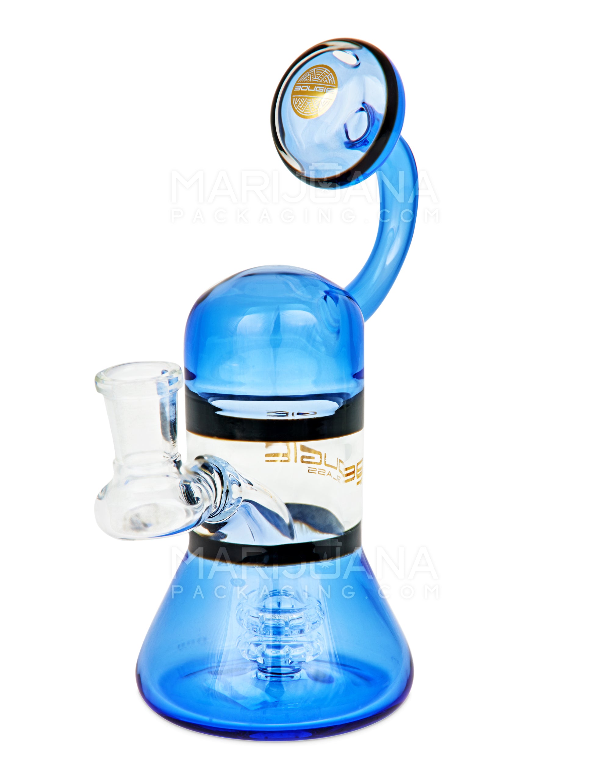 BOUGIE | Bent Neck Matrix Perc Glass Beaker Water Pipe | 8.5in Tall - 14mm Bowl - Blue - 1