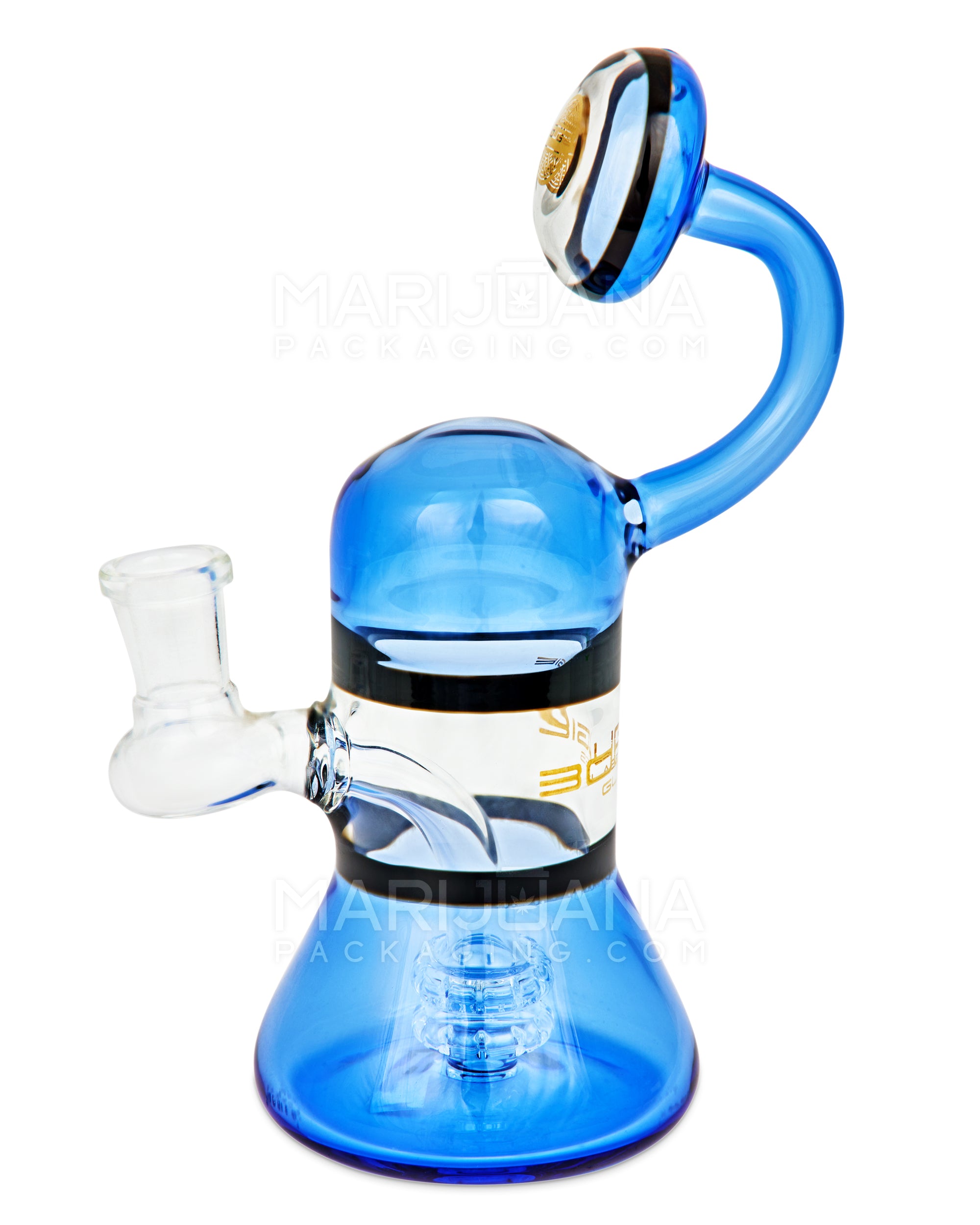 BOUGIE | Bent Neck Matrix Perc Glass Beaker Water Pipe | 8.5in Tall - 14mm Bowl - Blue - 2