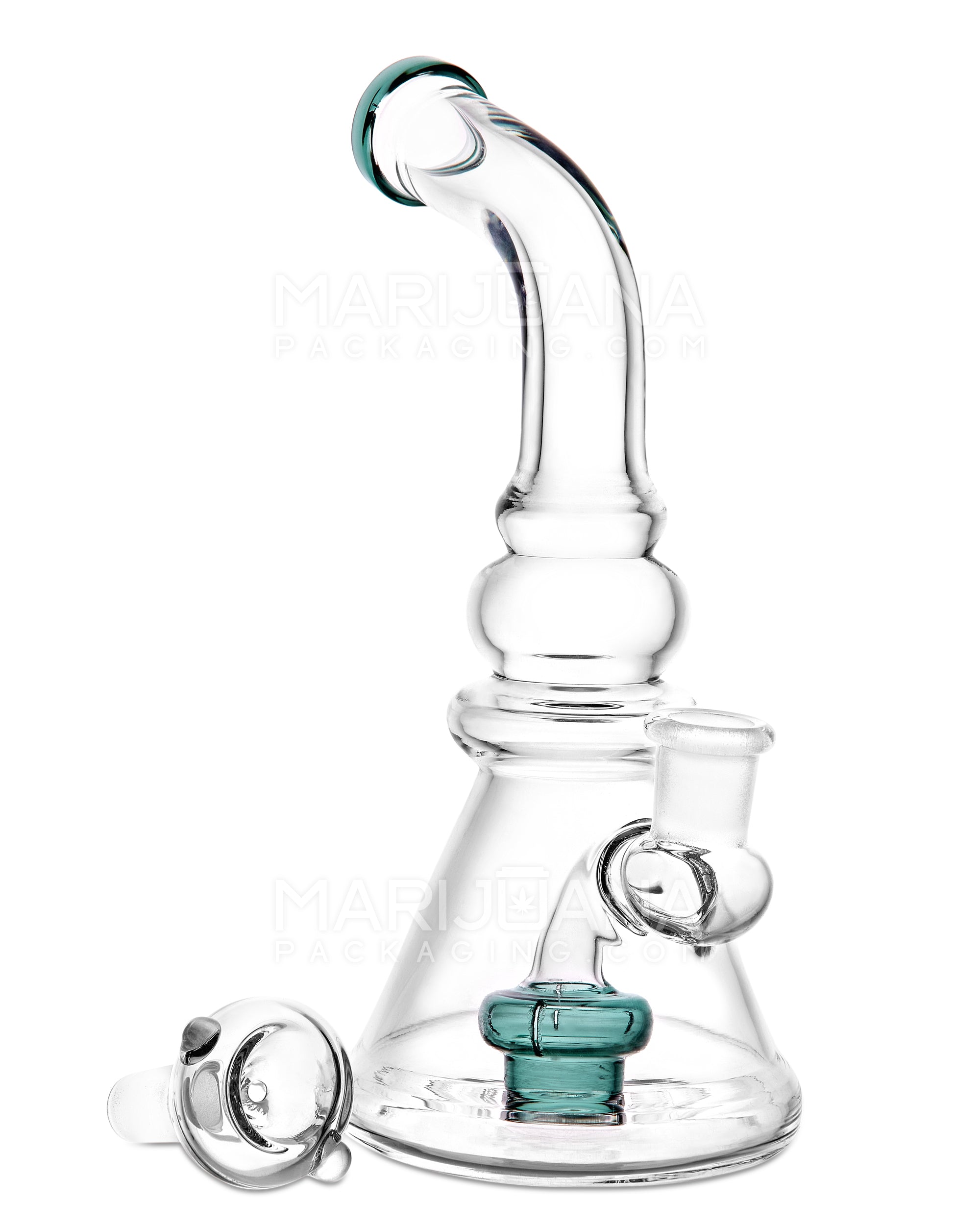 Bent Neck Circ Perc Glass Beaker Water Pipe | 8in Tall - 14mm Bowl - Teal - 2